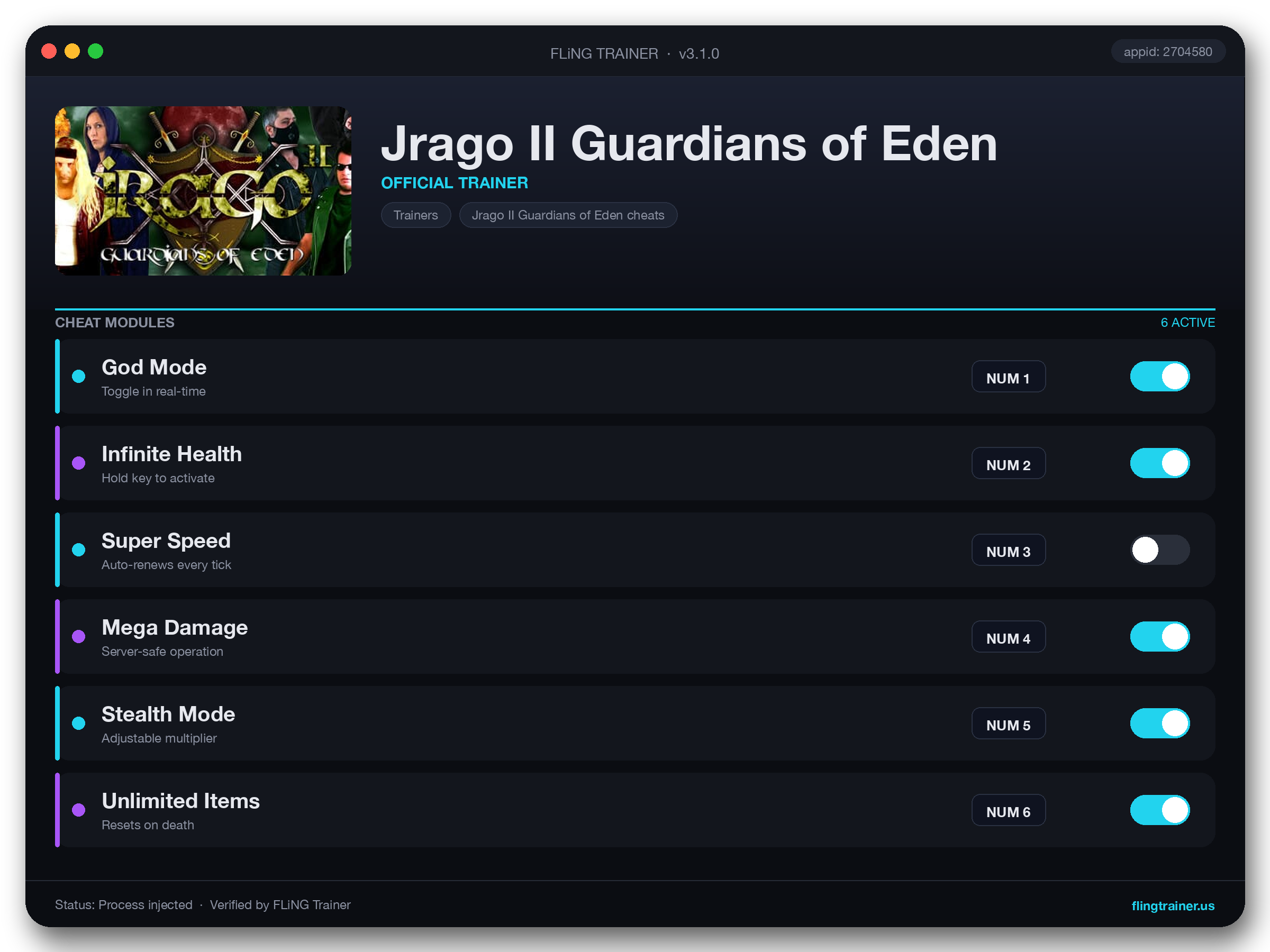 Jrago II Guardians of Eden Trainer interface