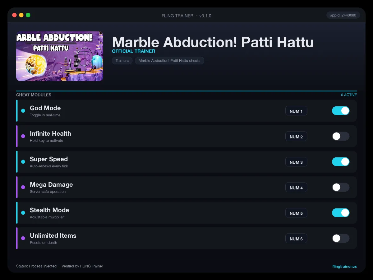 Marble Abduction! Patti Hattu Trainer interface