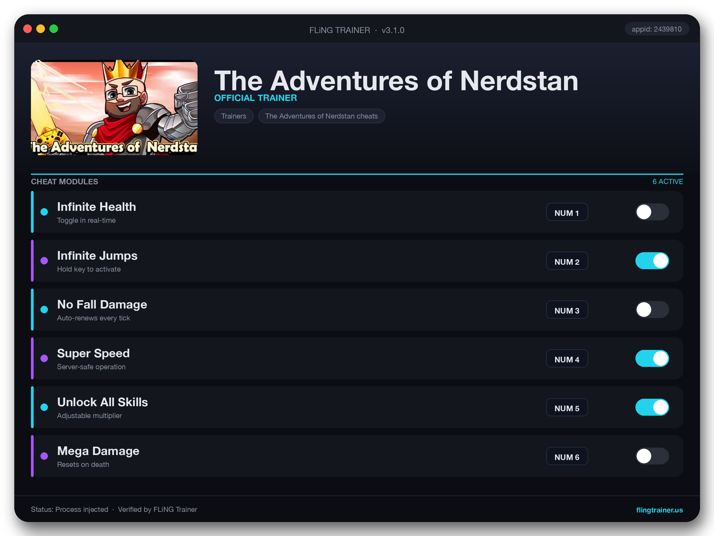 The Adventures of Nerdstan Trainer interface