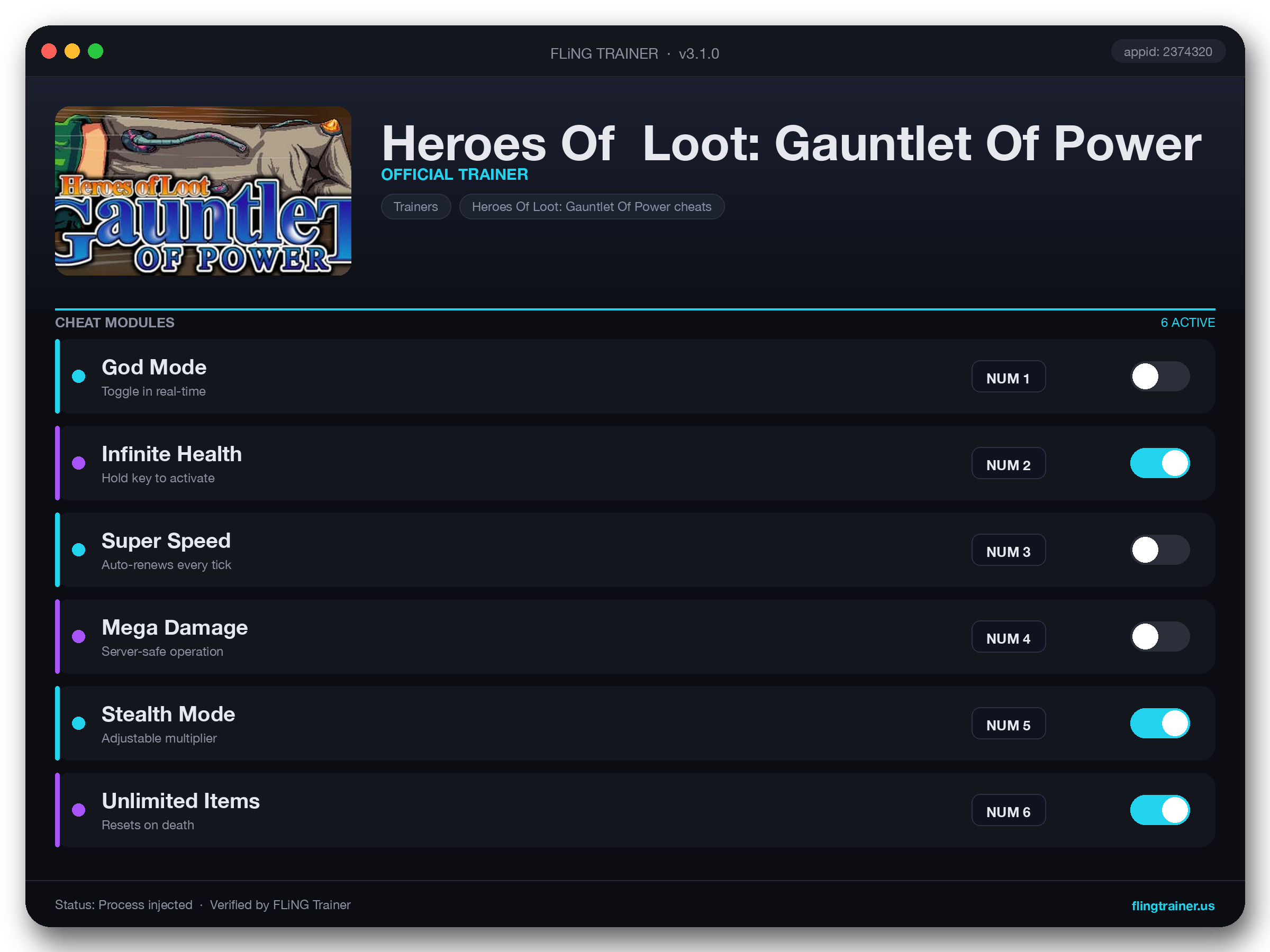 Heroes Of Loot: Gauntlet Of Power Trainer interface