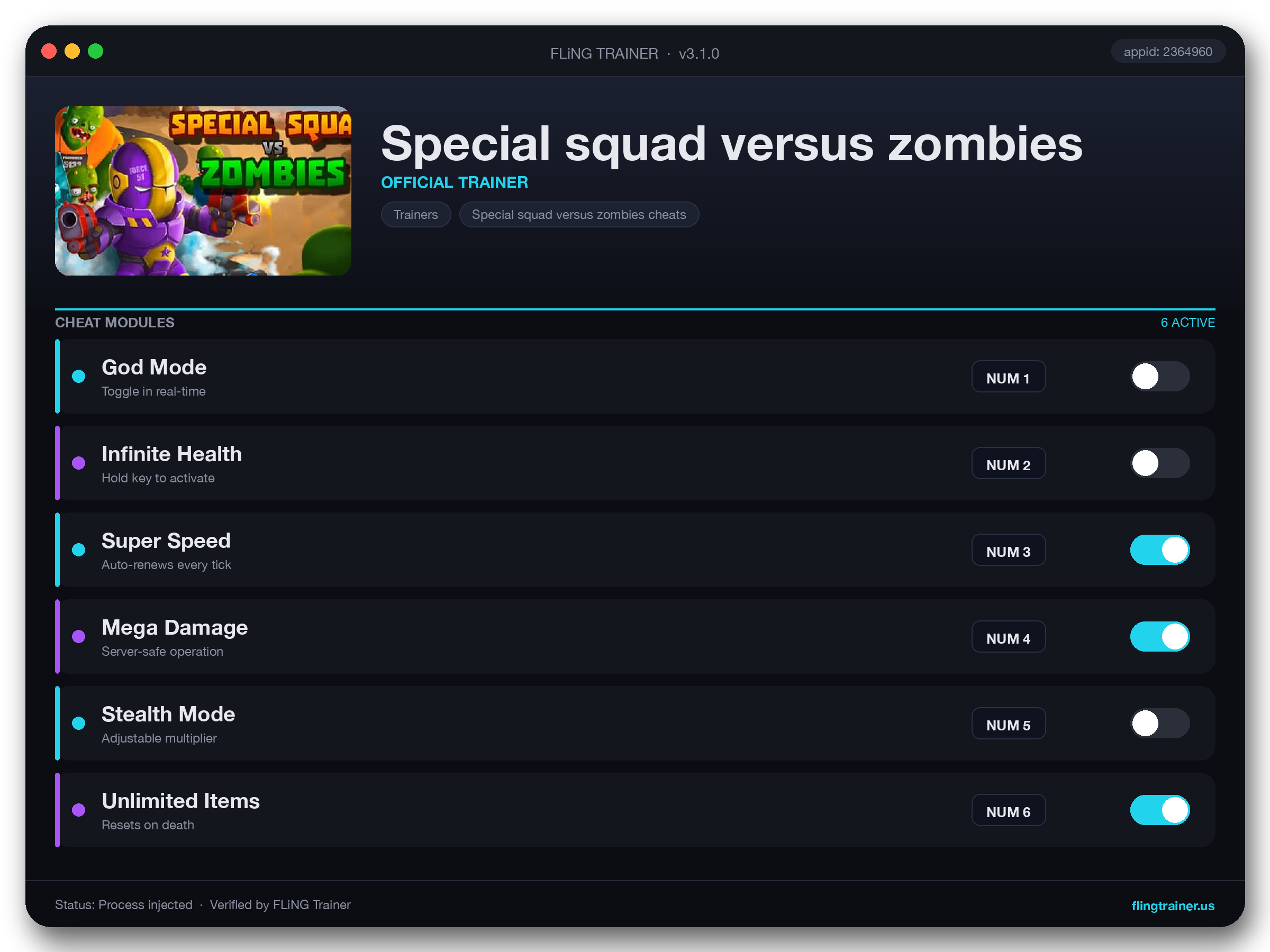 Special squad versus zombies Trainer interface