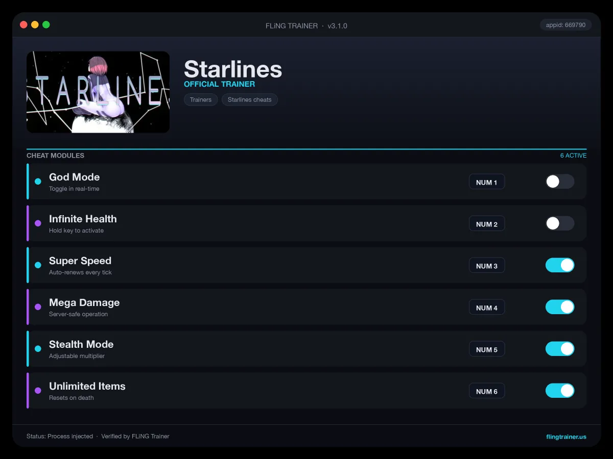 Starlines Trainer interface