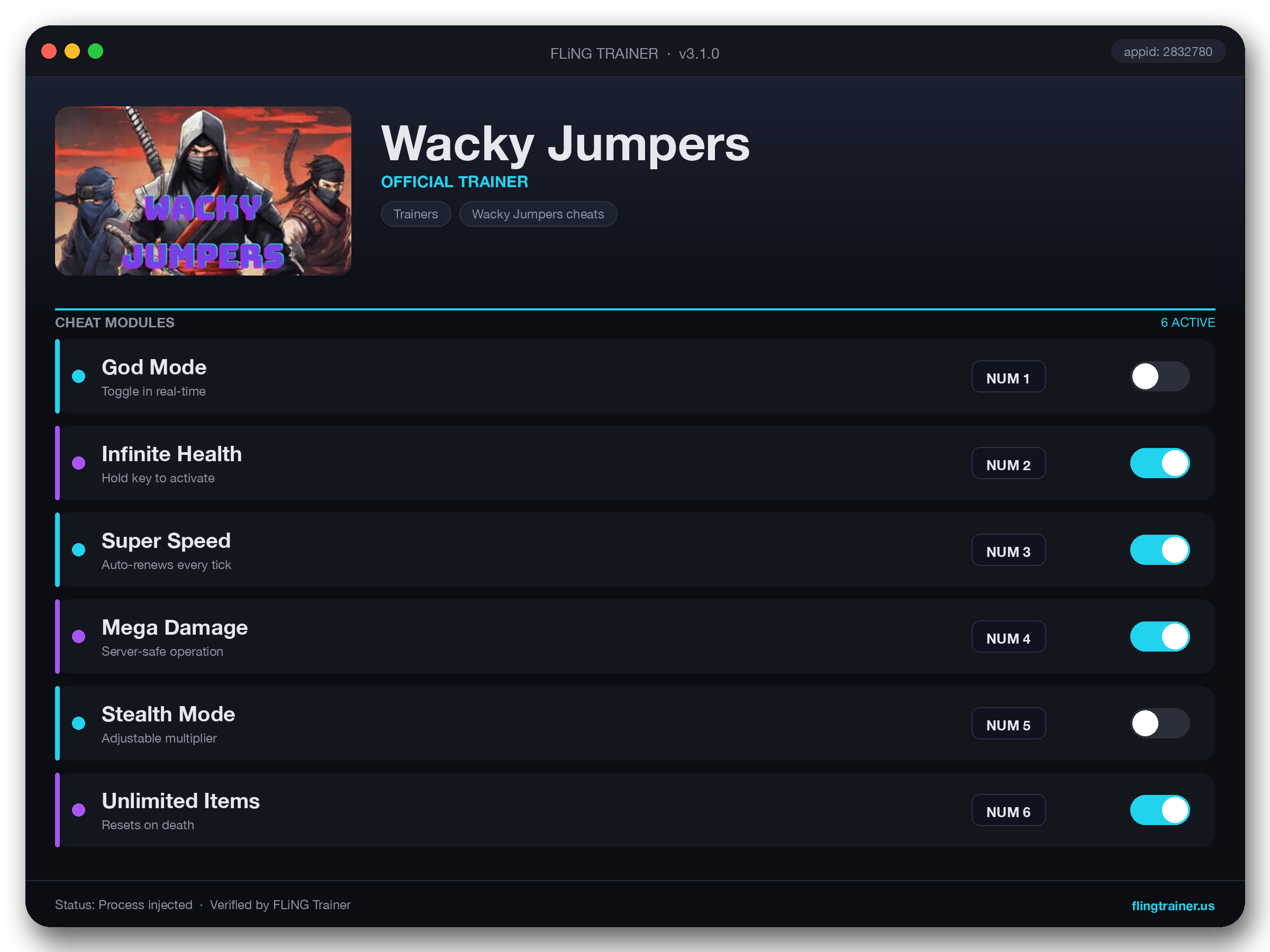 Wacky Jumpers Trainer interface