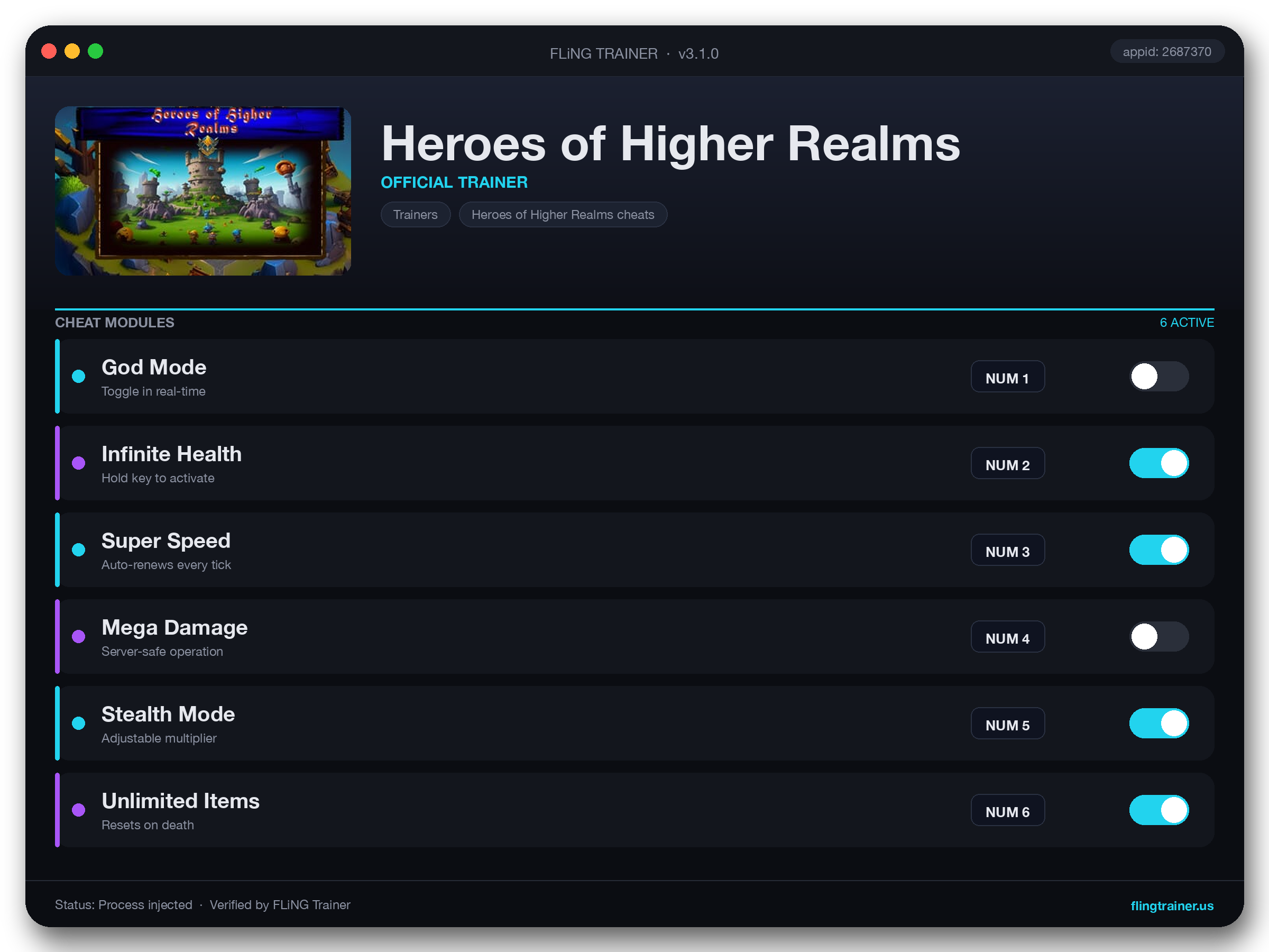 Heroes of Higher Realms Trainer interface