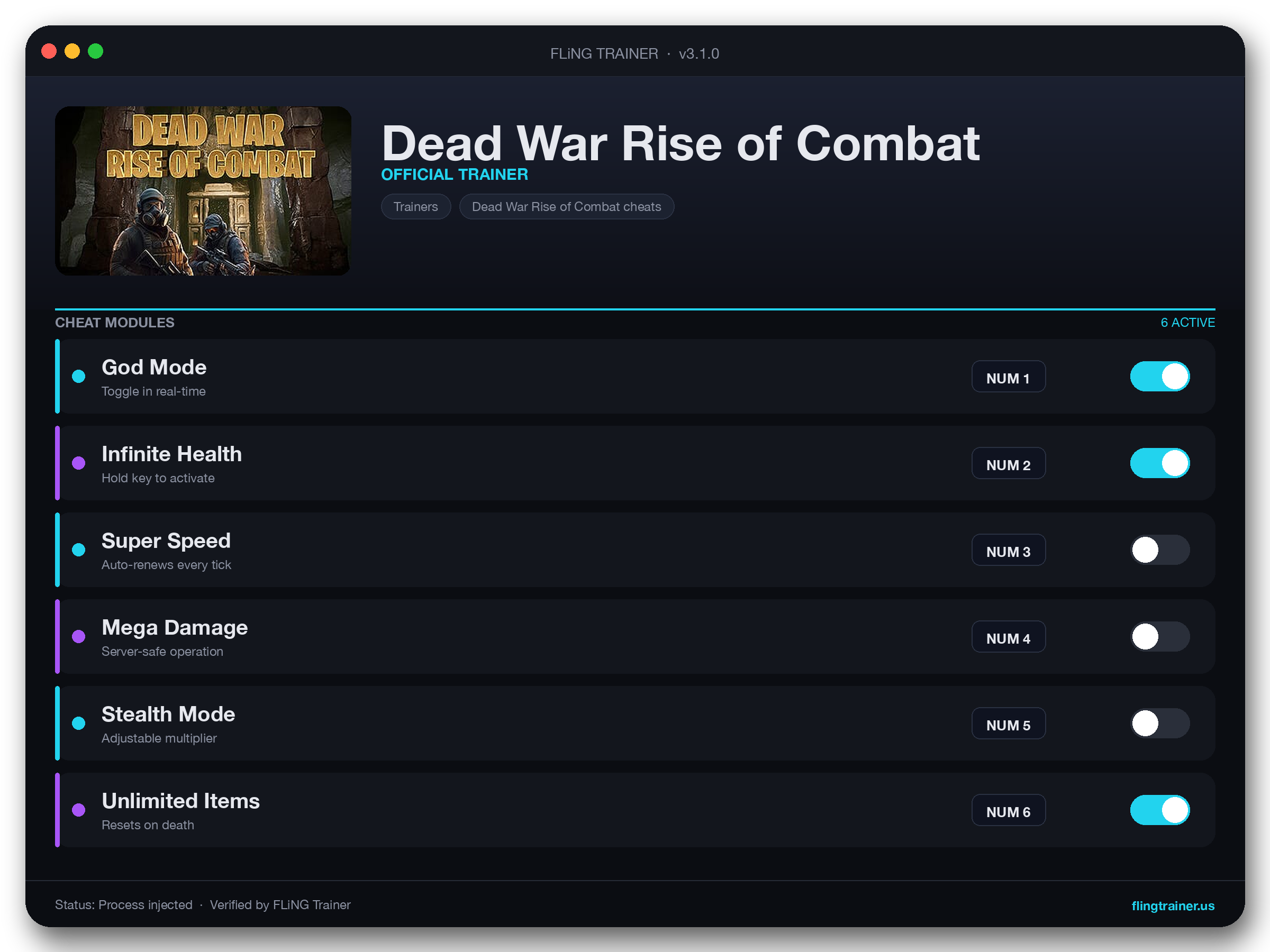 Dead War Rise of Combat Trainer interface