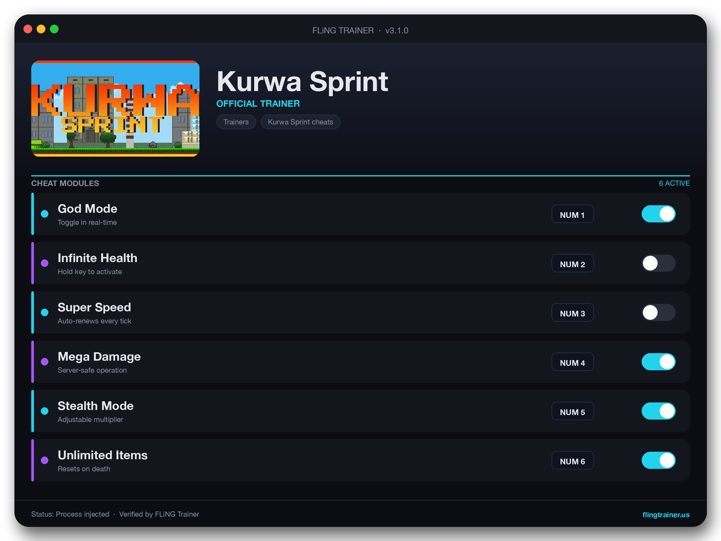 Kurwa Sprint Trainer interface