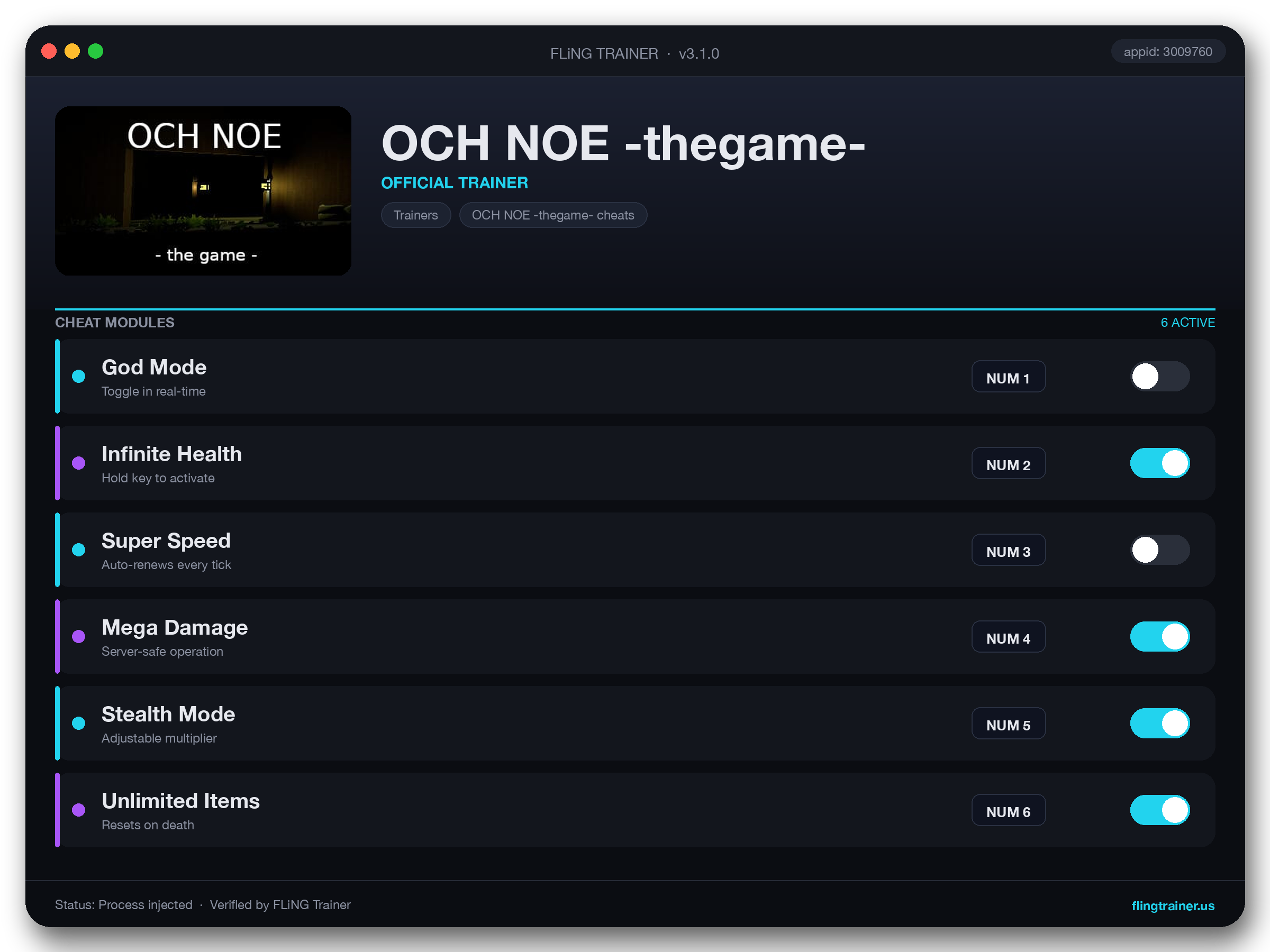OCH NOE -thegame- Trainer interface