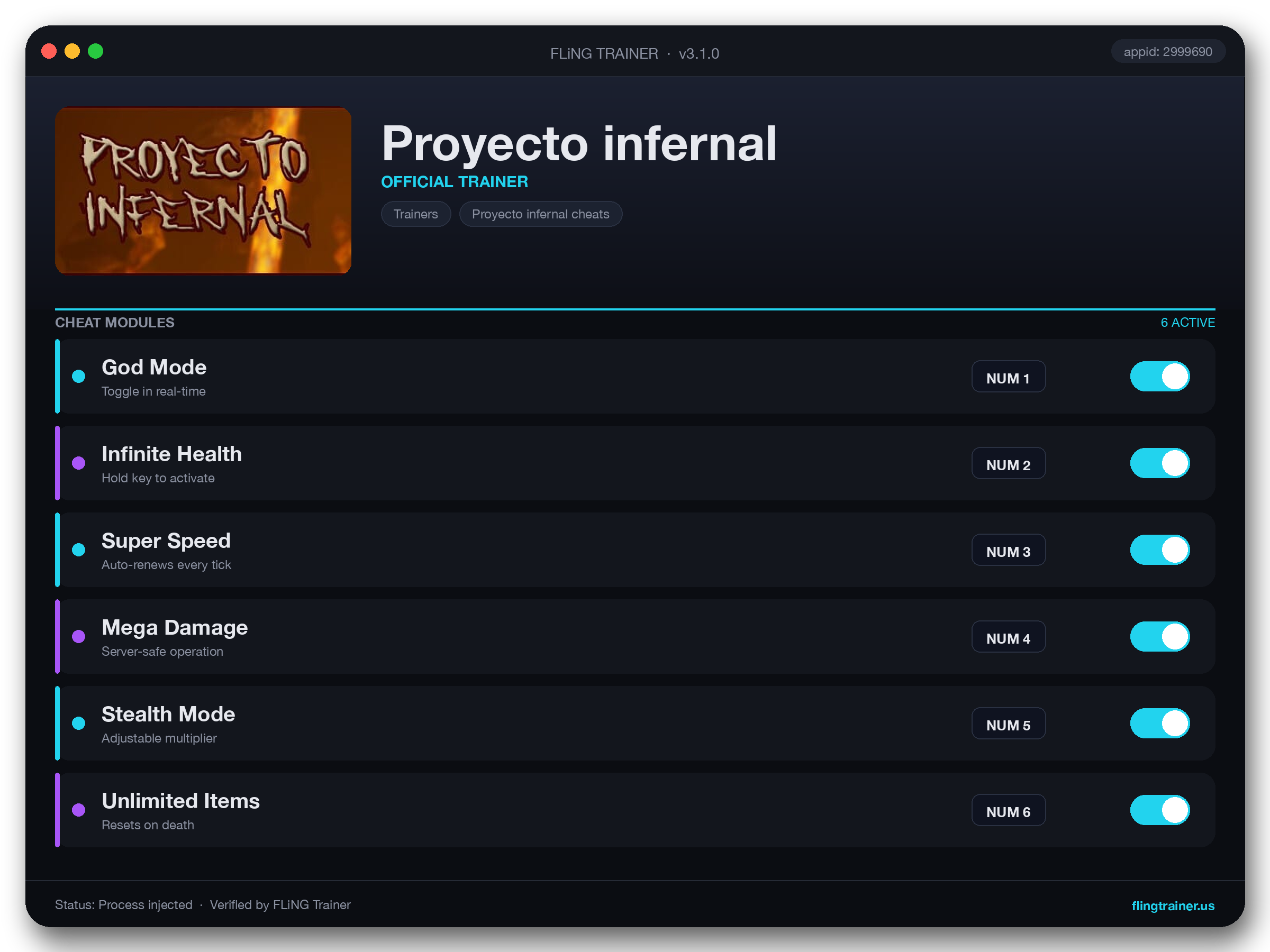 Proyecto infernal Trainer interface