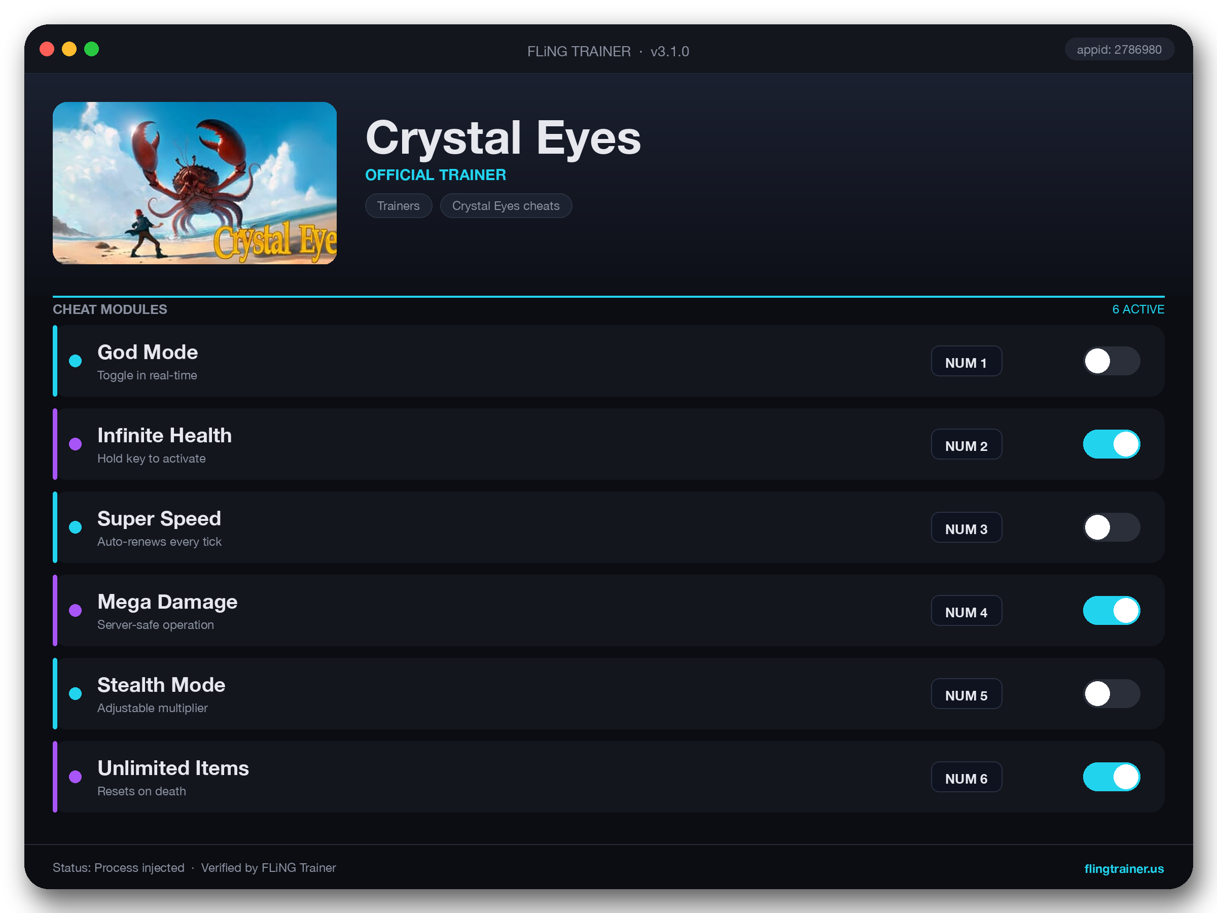 Crystal Eyes Trainer interface