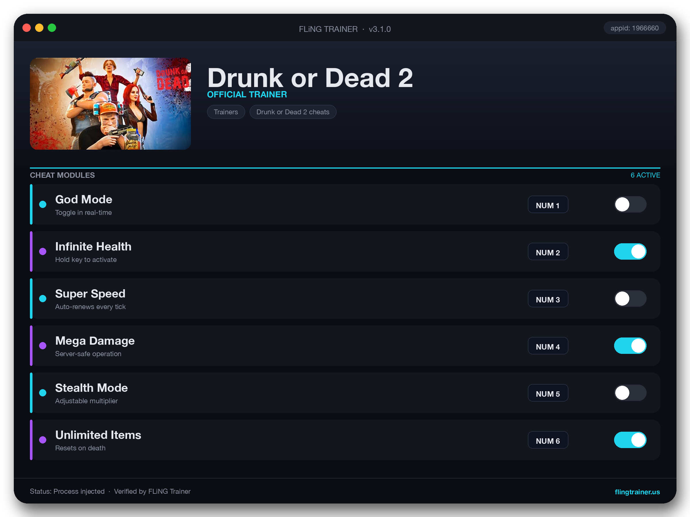 Drunk or Dead 2 Trainer interface