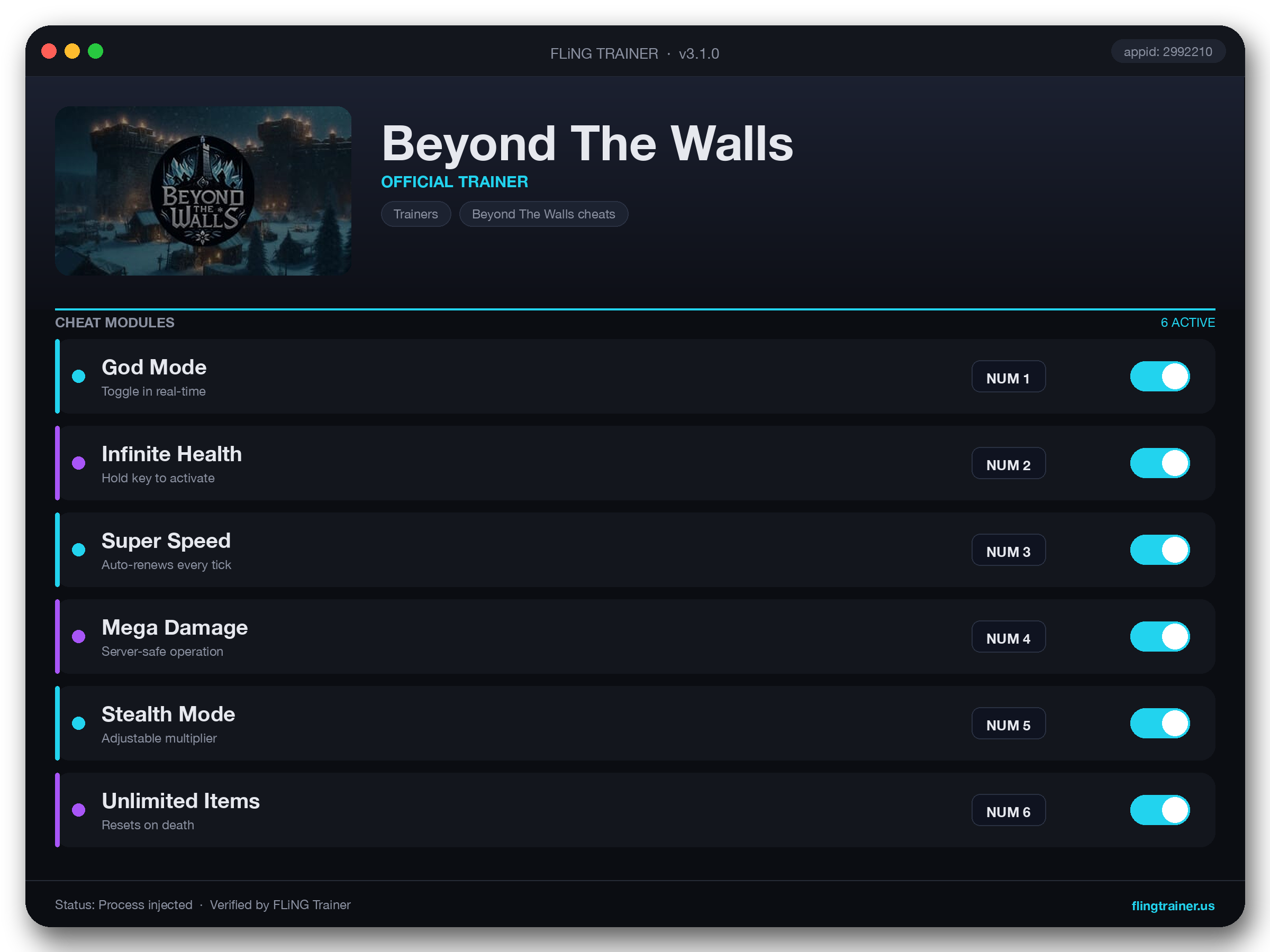 Beyond The Walls Trainer interface