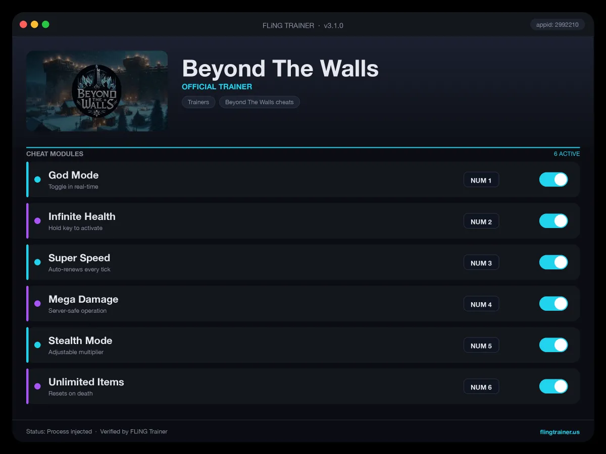 Beyond The Walls Trainer interface
