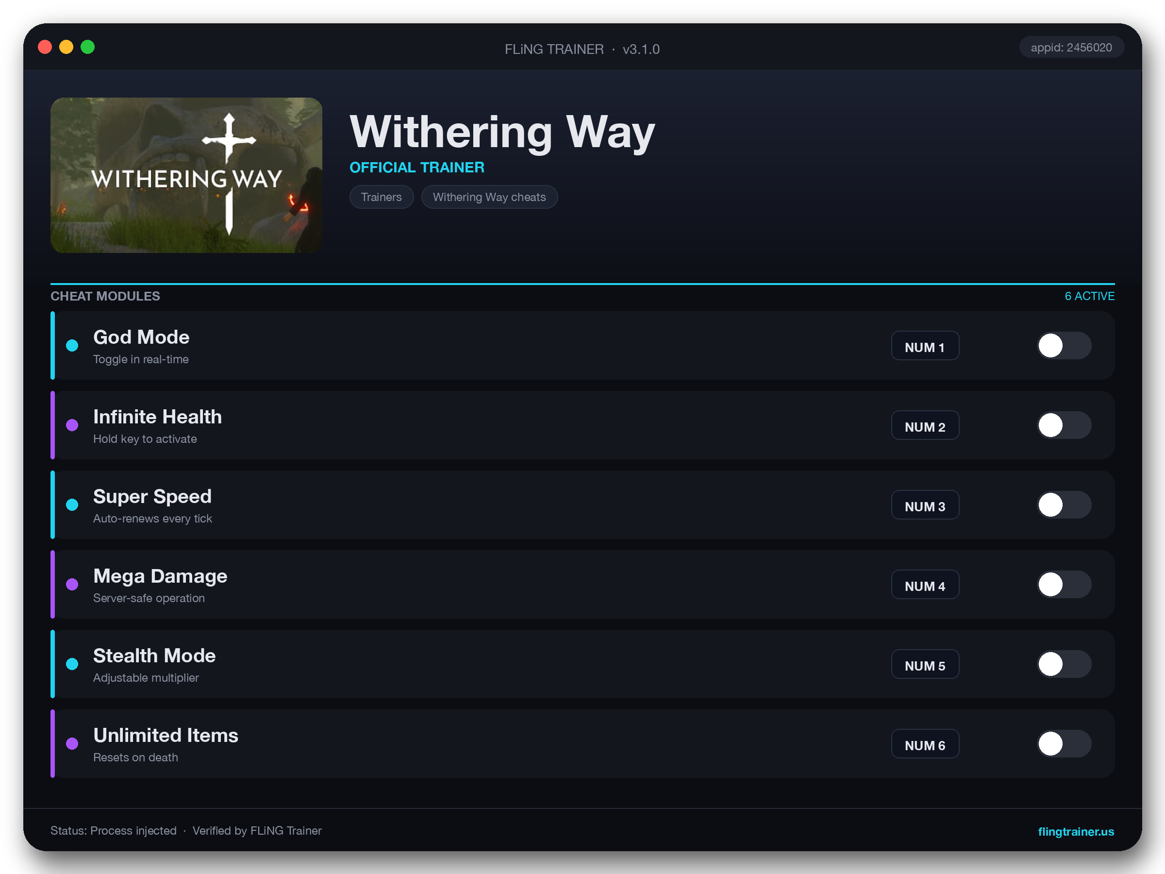 Withering Way Trainer interface