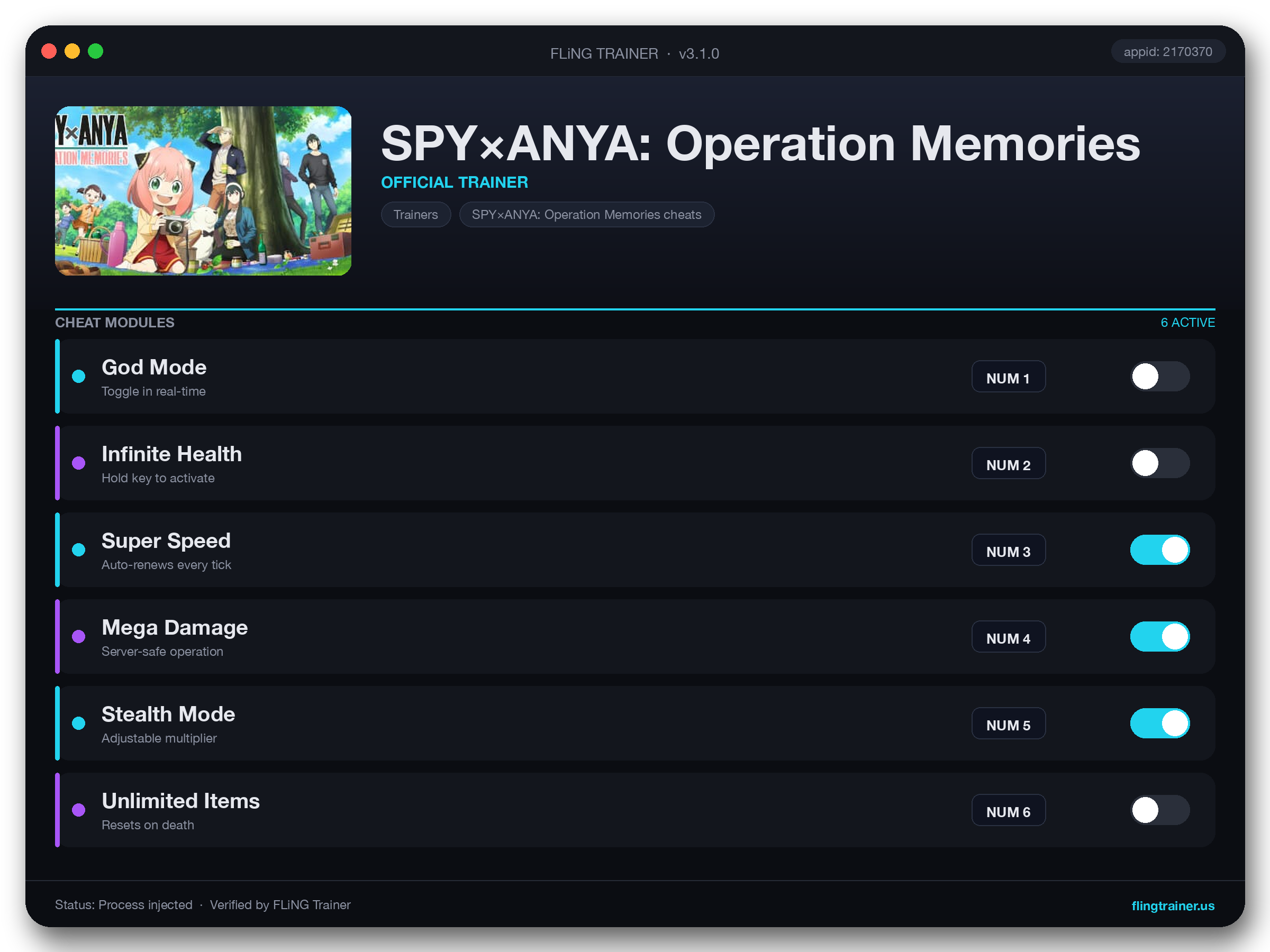 SPY×ANYA: Operation Memories Trainer interface