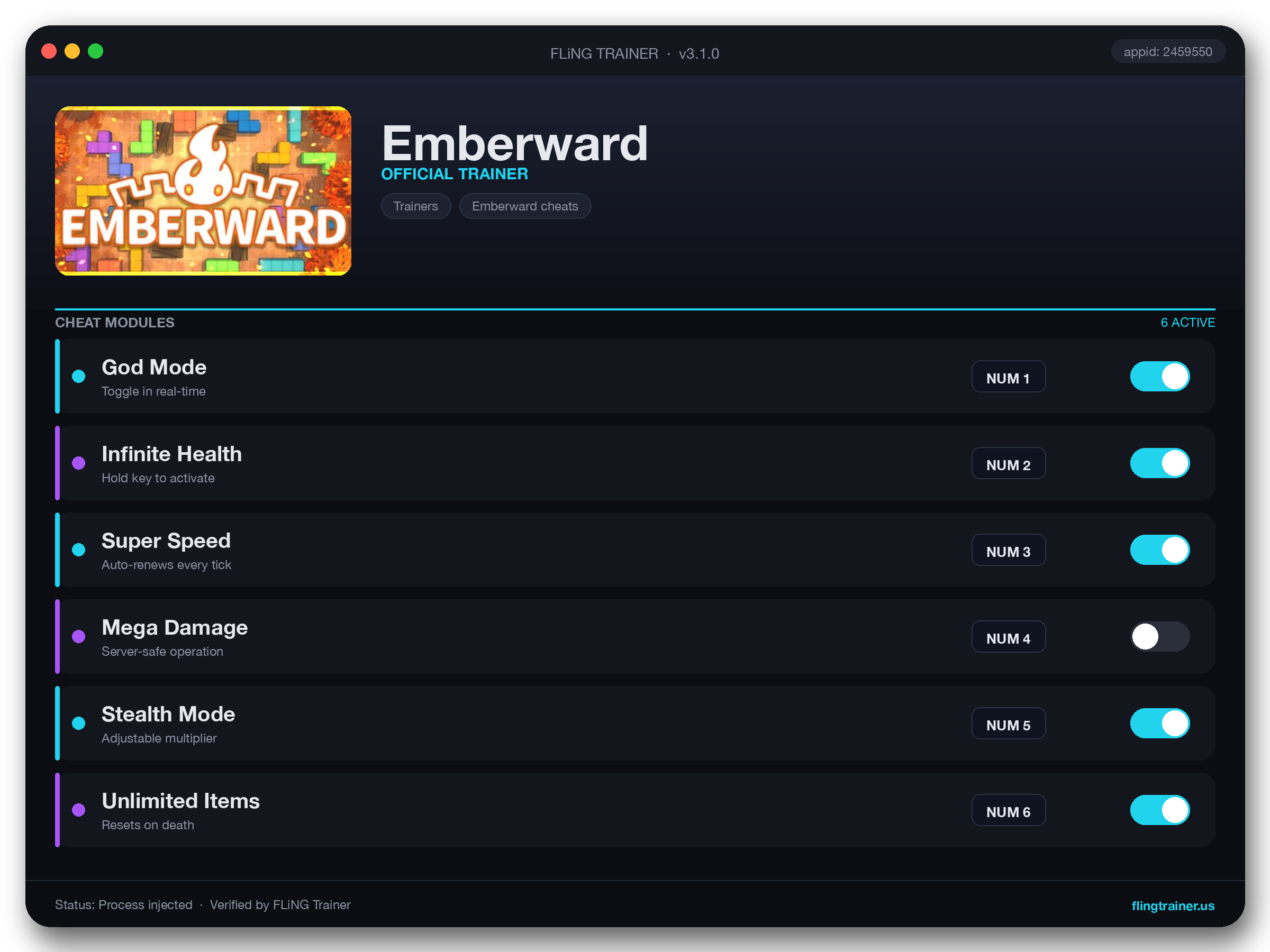 Emberward Trainer interface