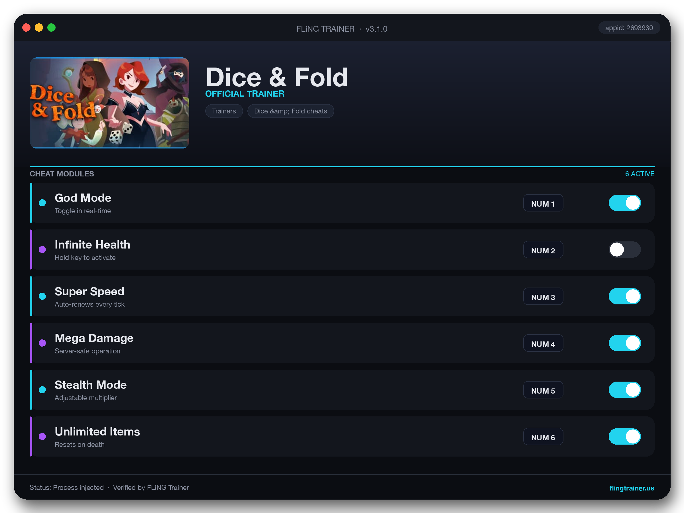 Dice & Fold Trainer interface