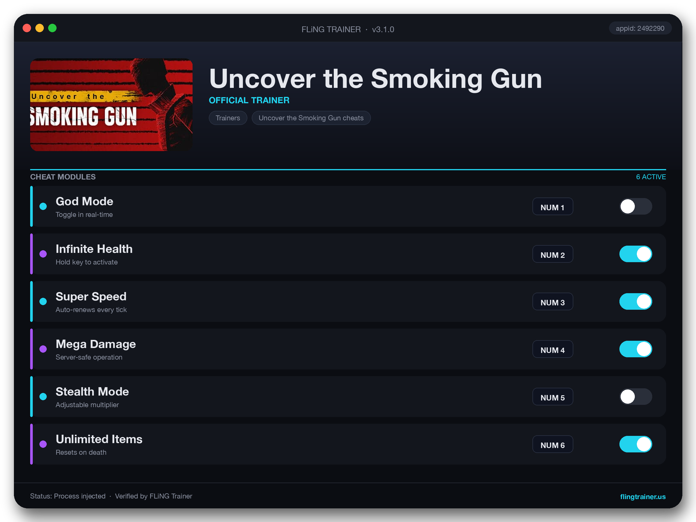 Uncover the Smoking Gun Trainer interface