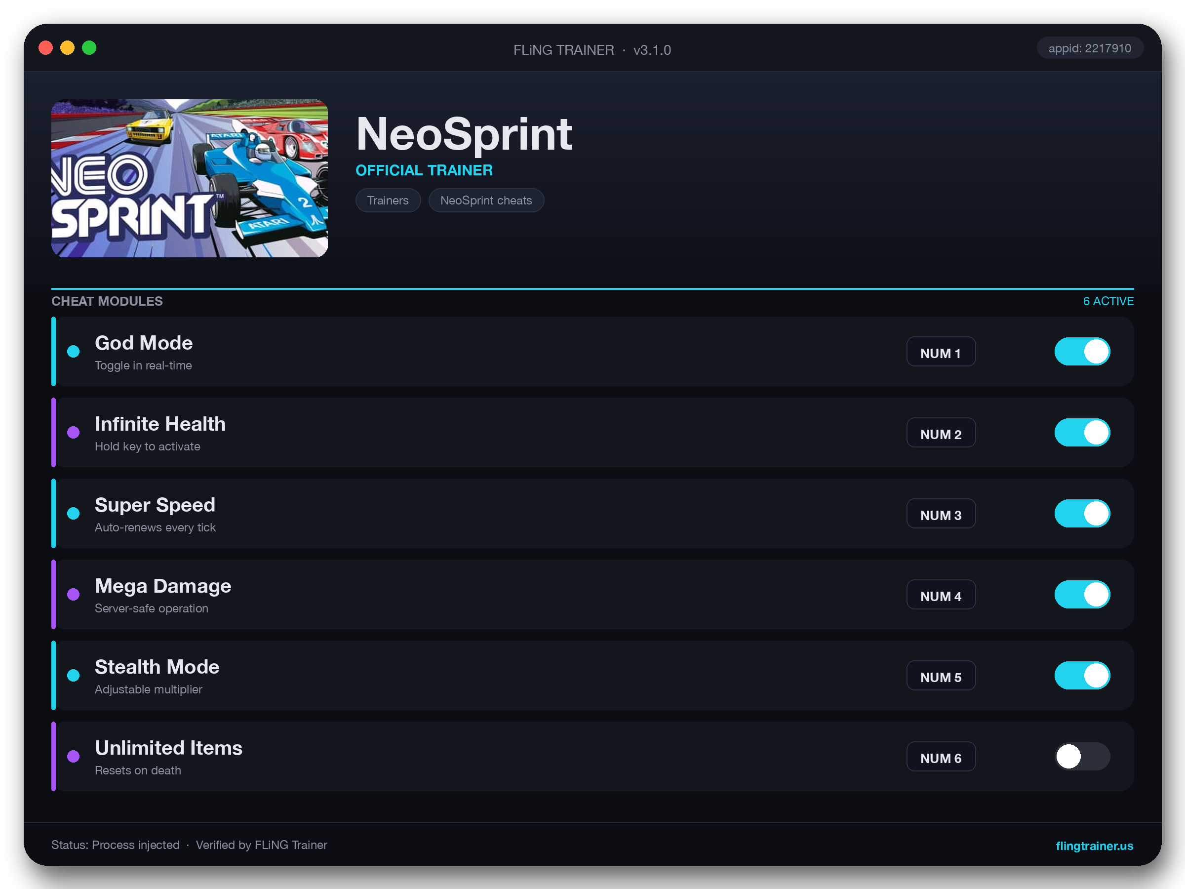 NeoSprint Trainer interface