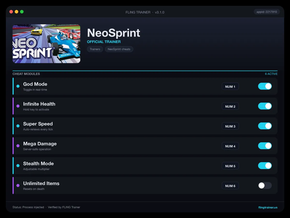 NeoSprint Trainer interface