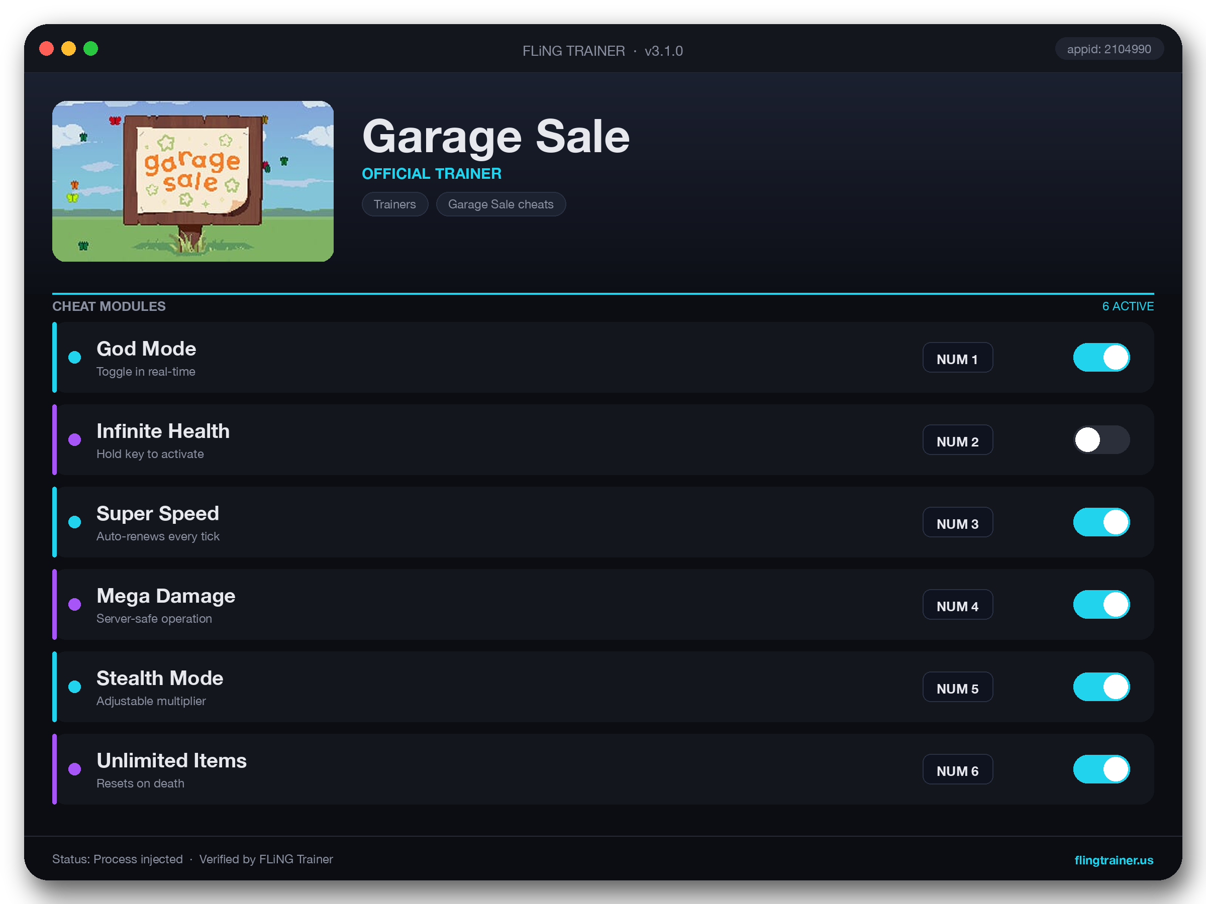 Garage Sale Trainer interface