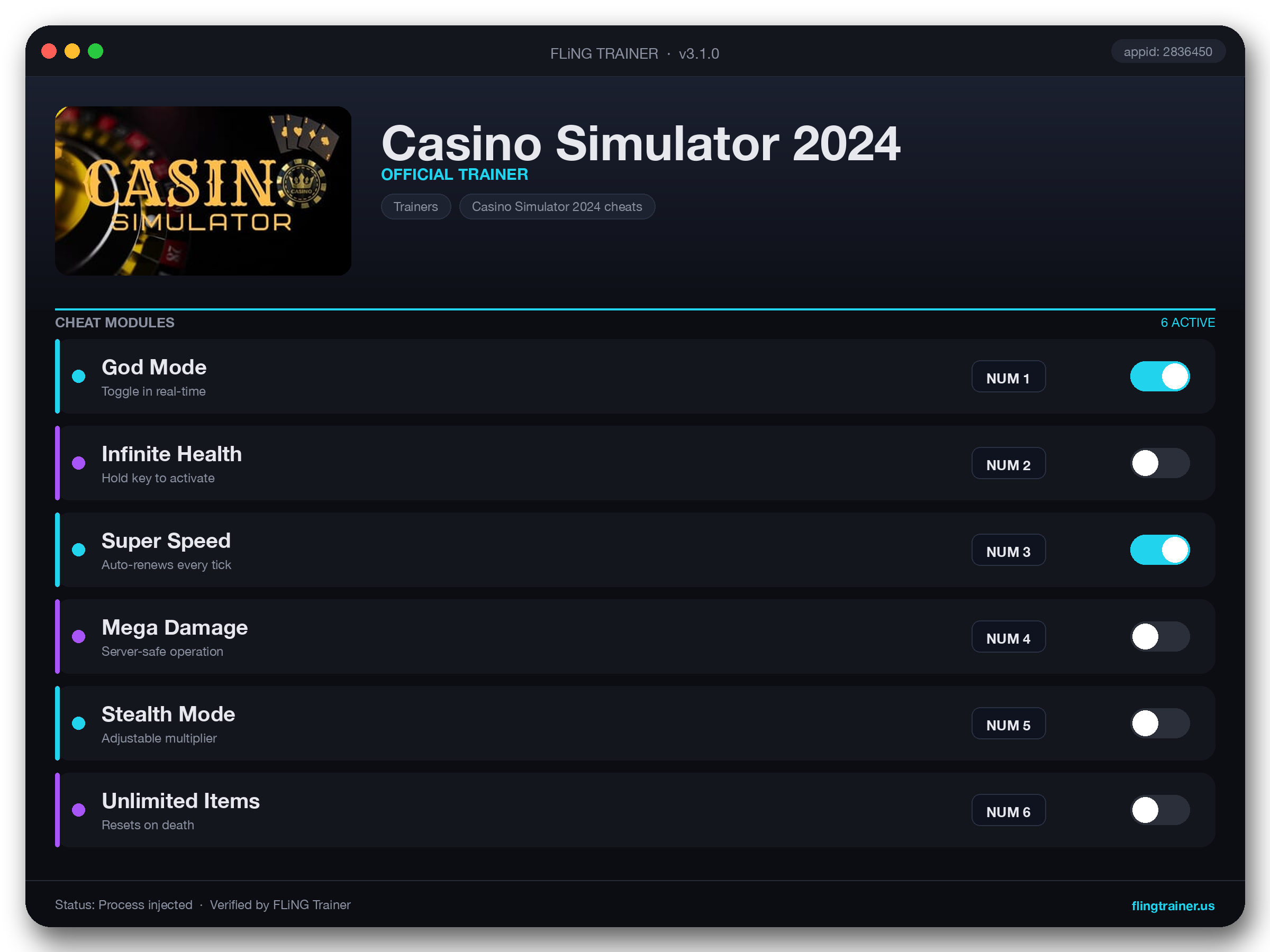 Casino Simulator 2024 Trainer interface