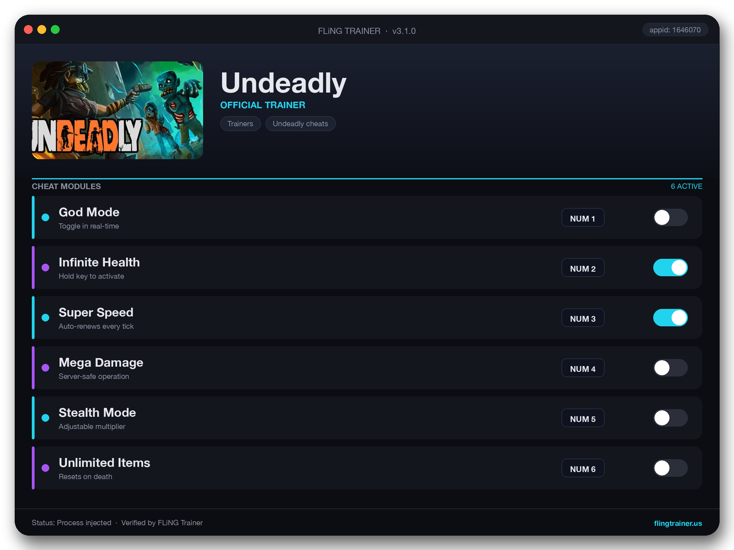 Undeadly Trainer interface