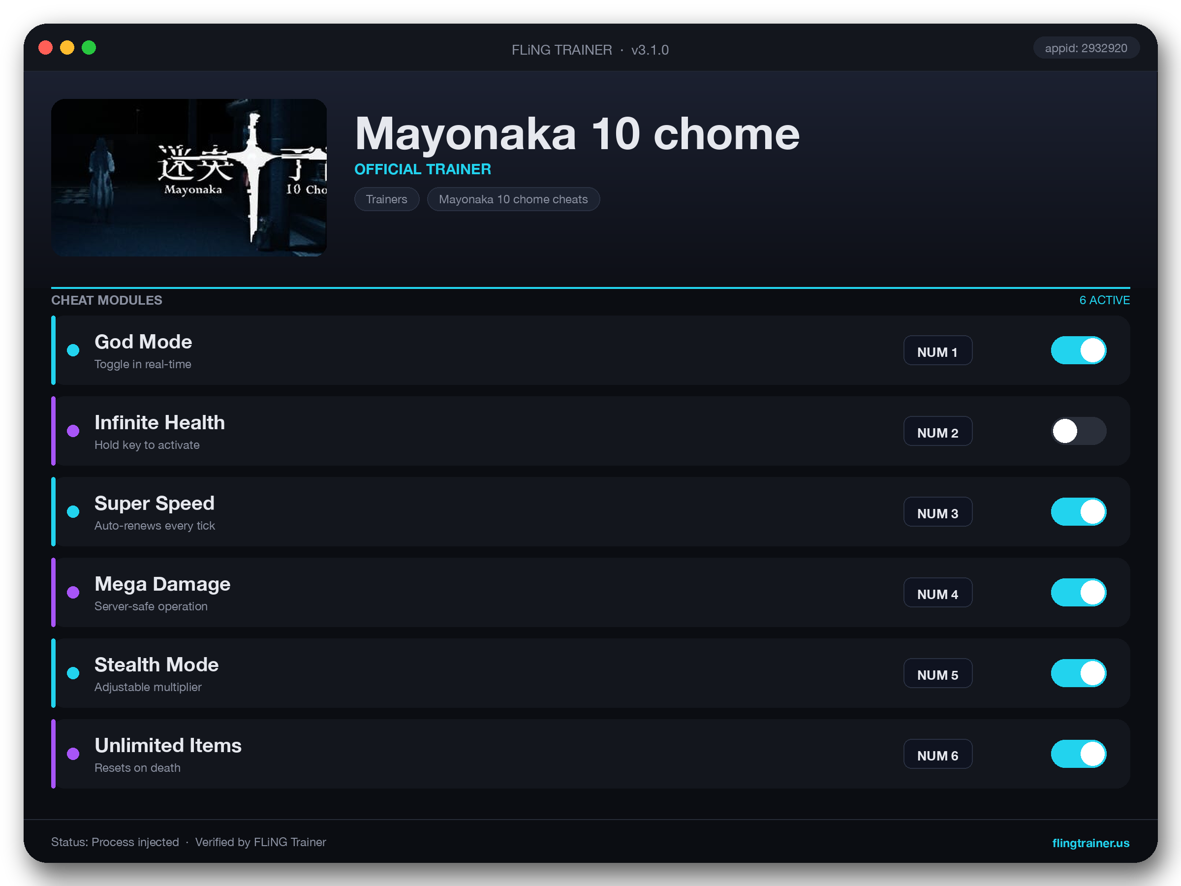 Mayonaka 10 chome Trainer interface