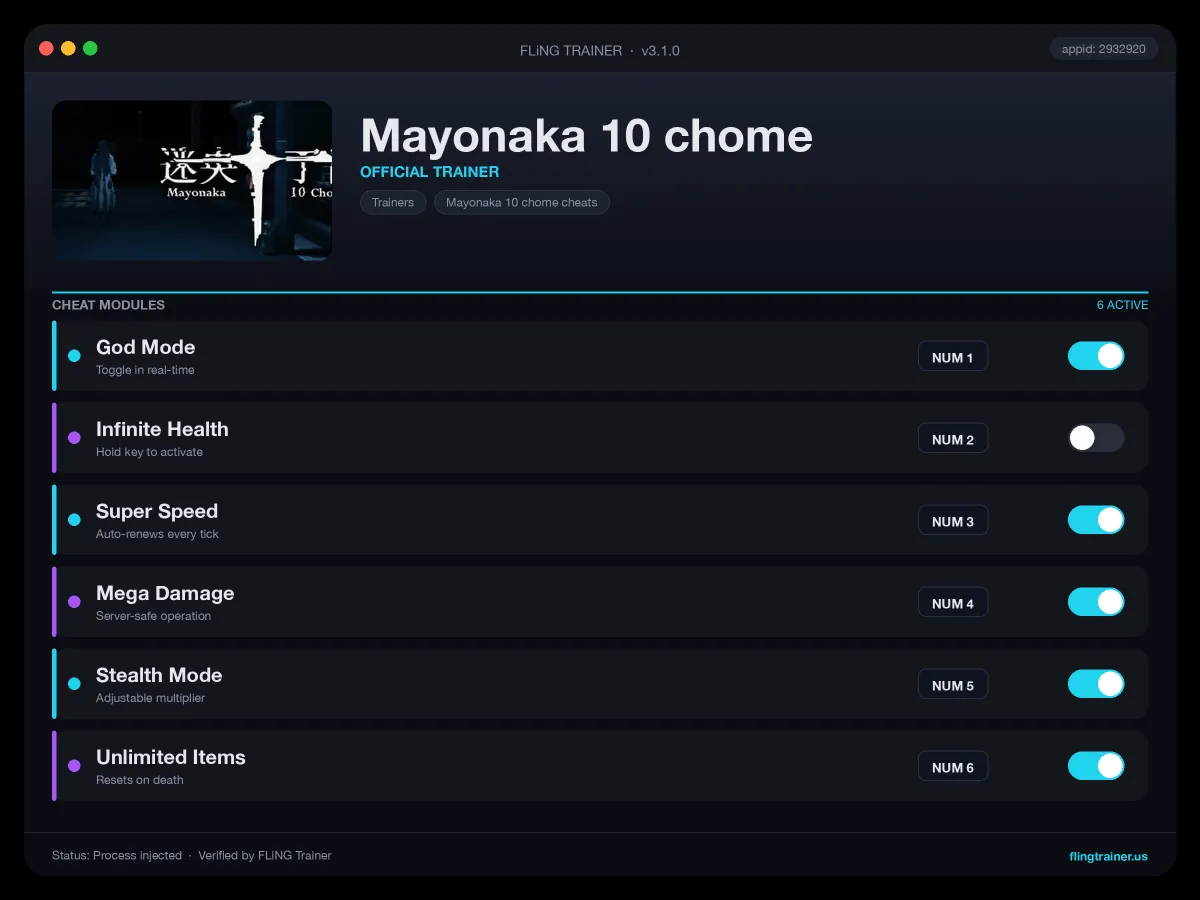 Mayonaka 10 chome Trainer interface