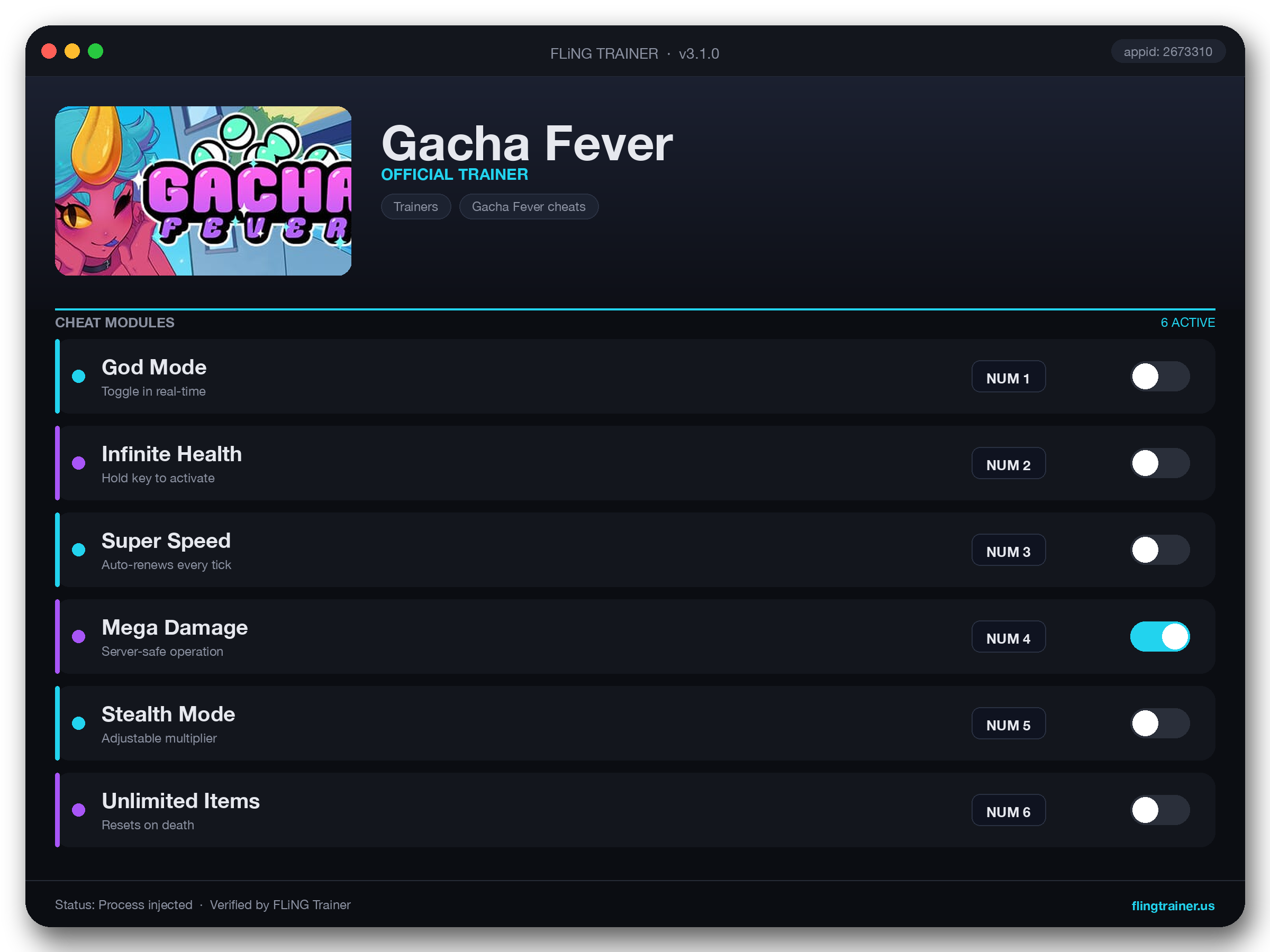 Gacha Fever Trainer interface