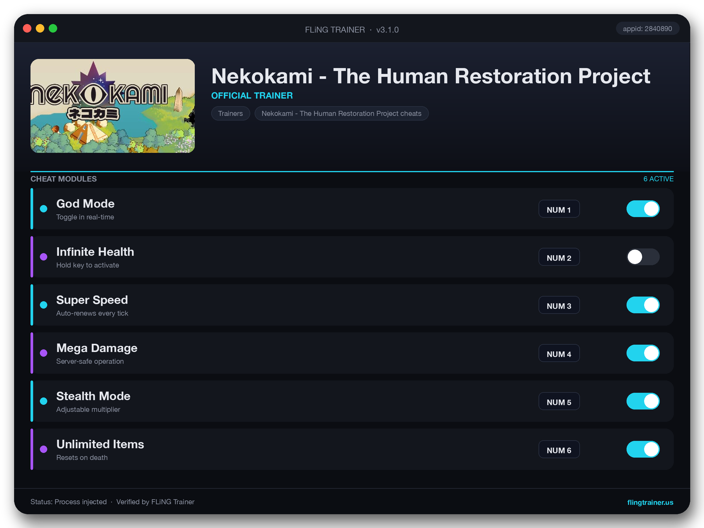 Nekokami - The Human Restoration Project Trainer interface