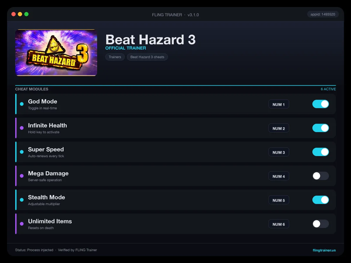 Beat Hazard 3 Trainer interface