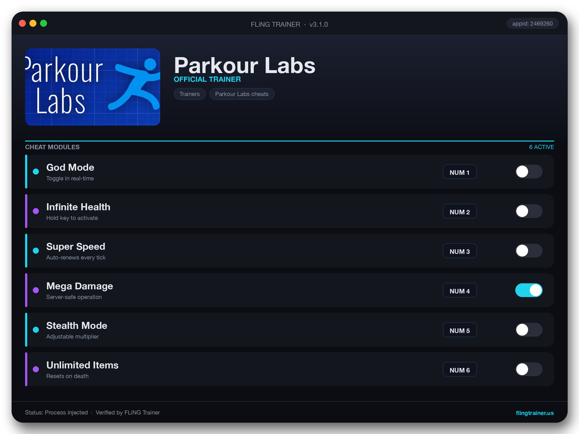 Parkour Labs Trainer interface