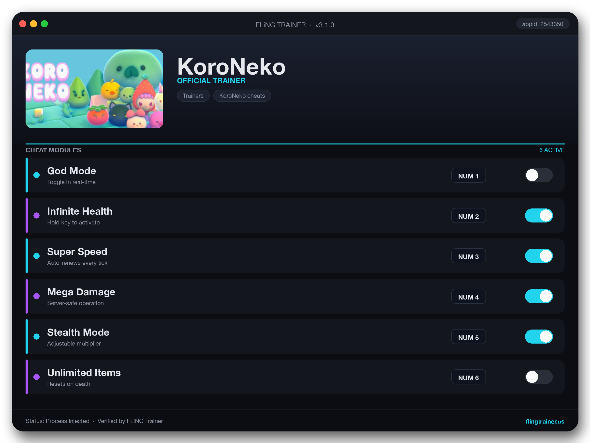 KoroNeko Trainer interface