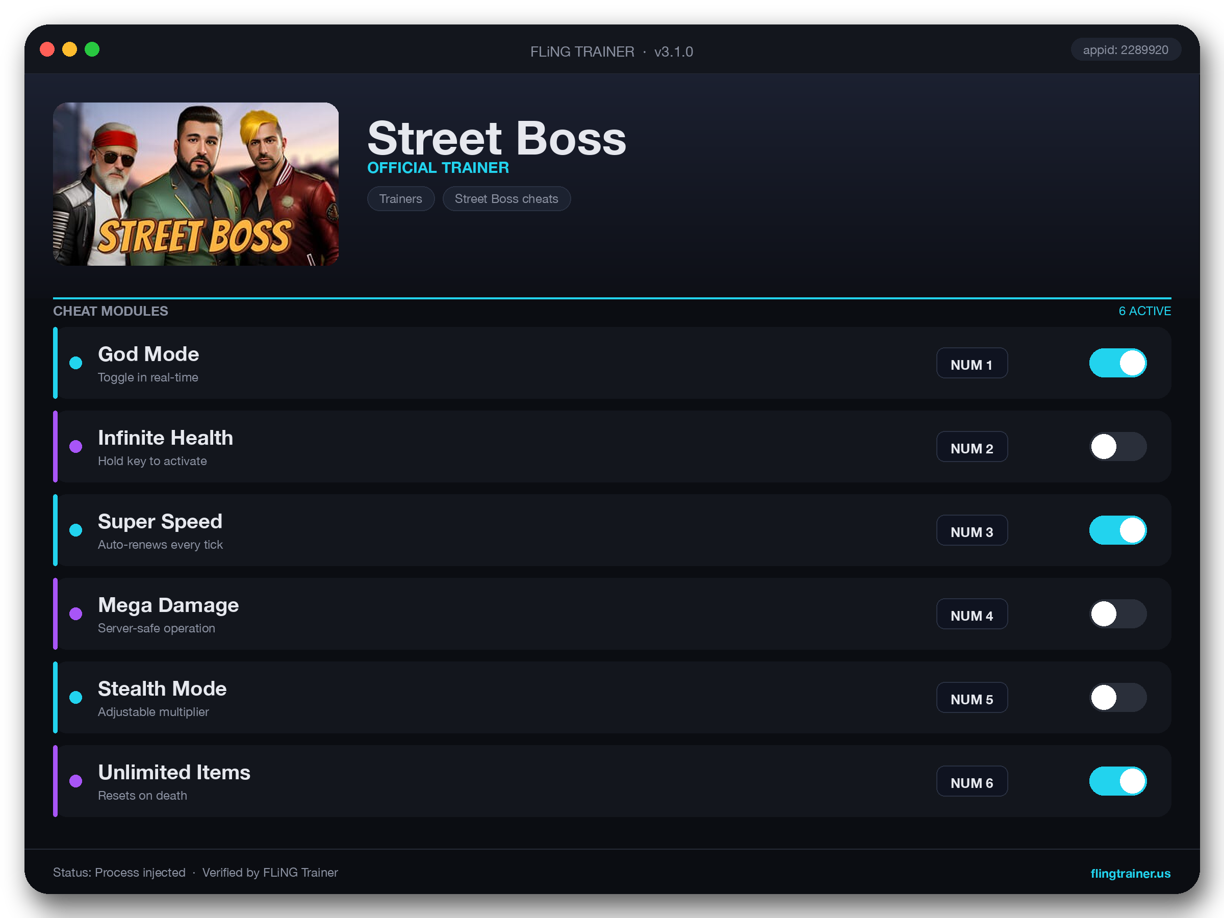 Street Boss Trainer interface