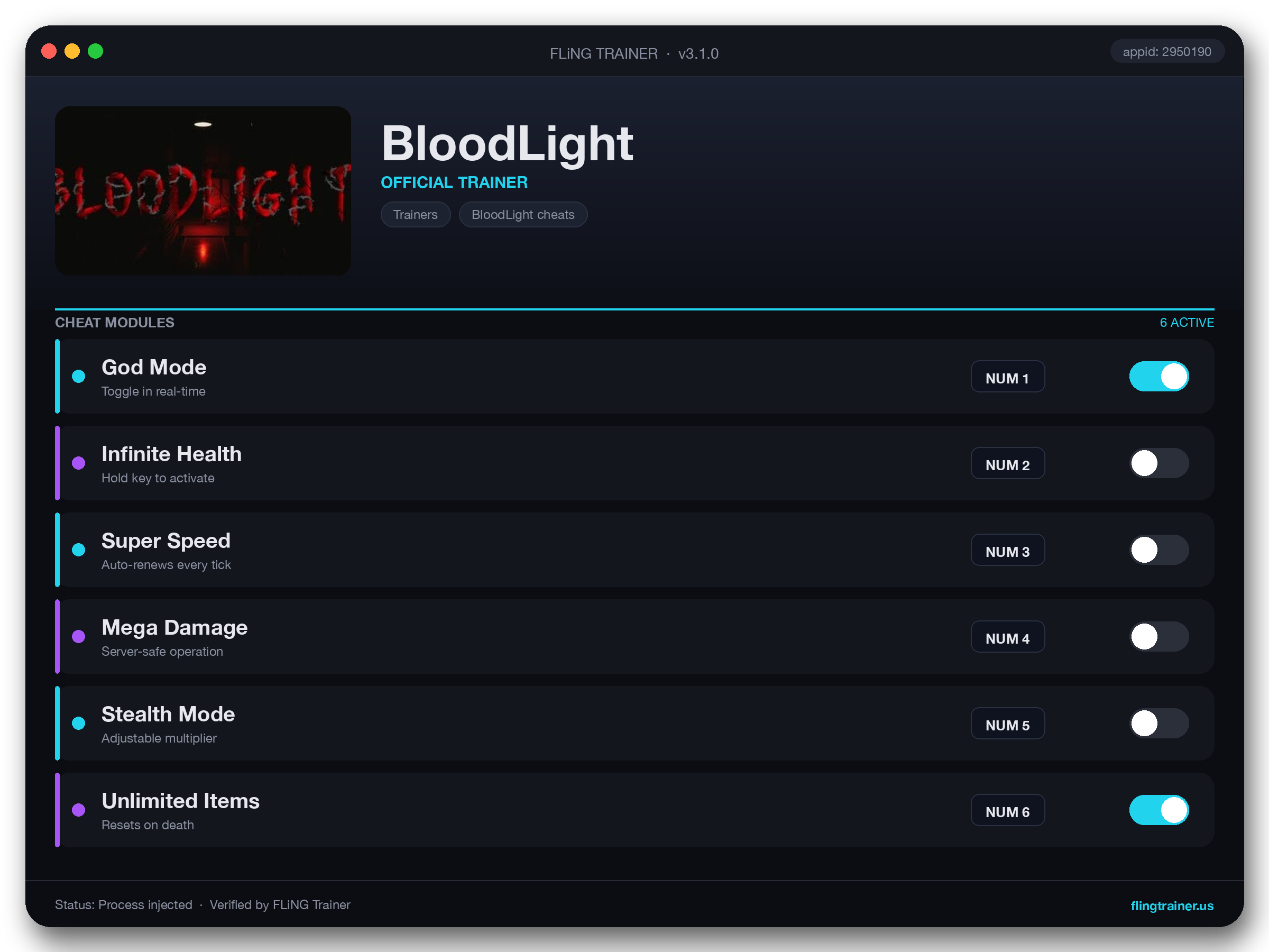 BloodLight Trainer interface