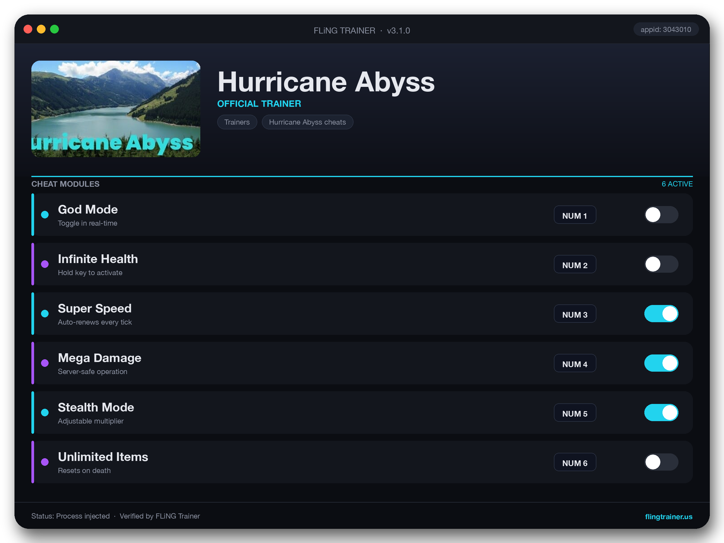 Hurricane Abyss Trainer interface
