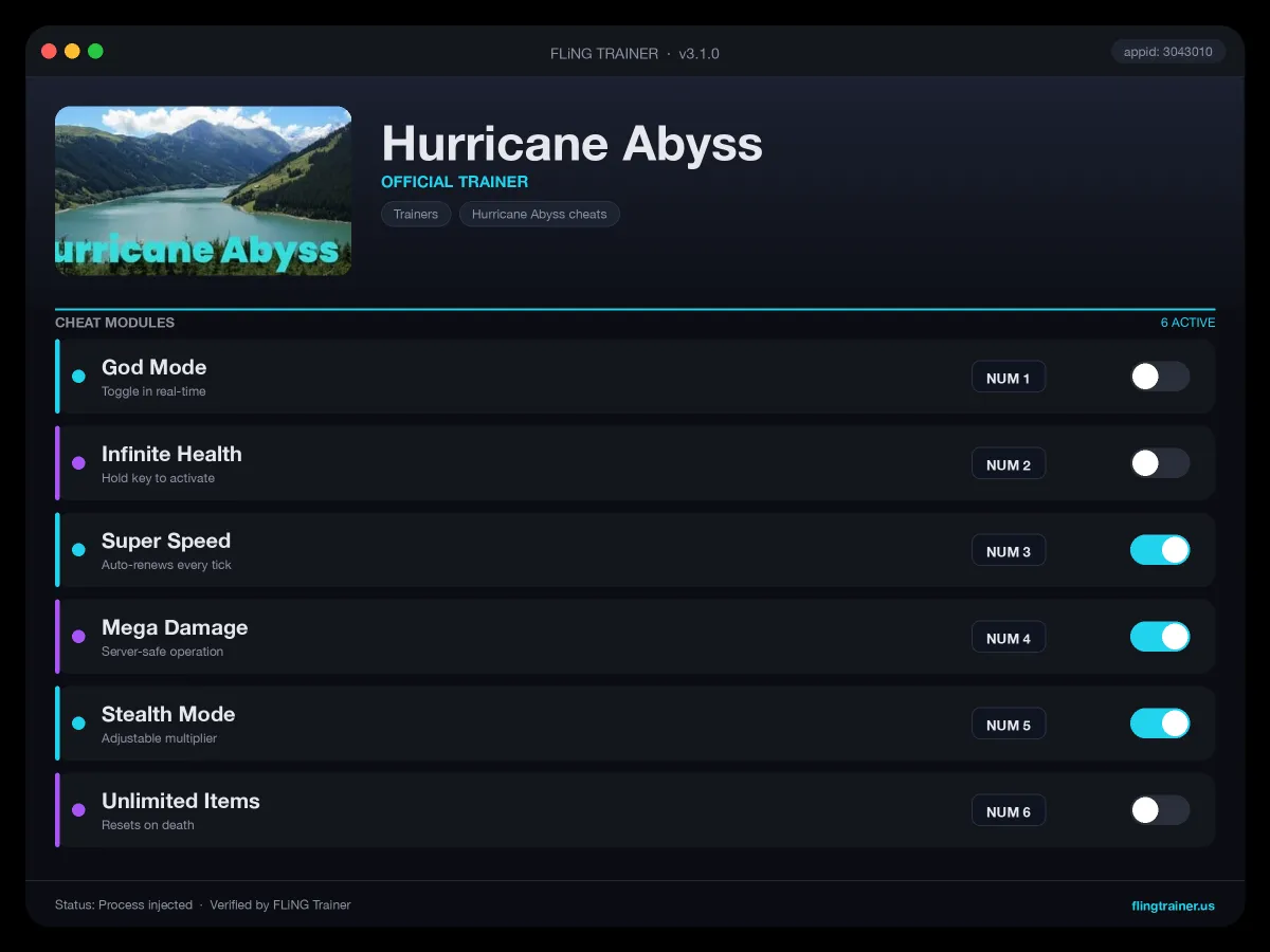 Hurricane Abyss Trainer interface