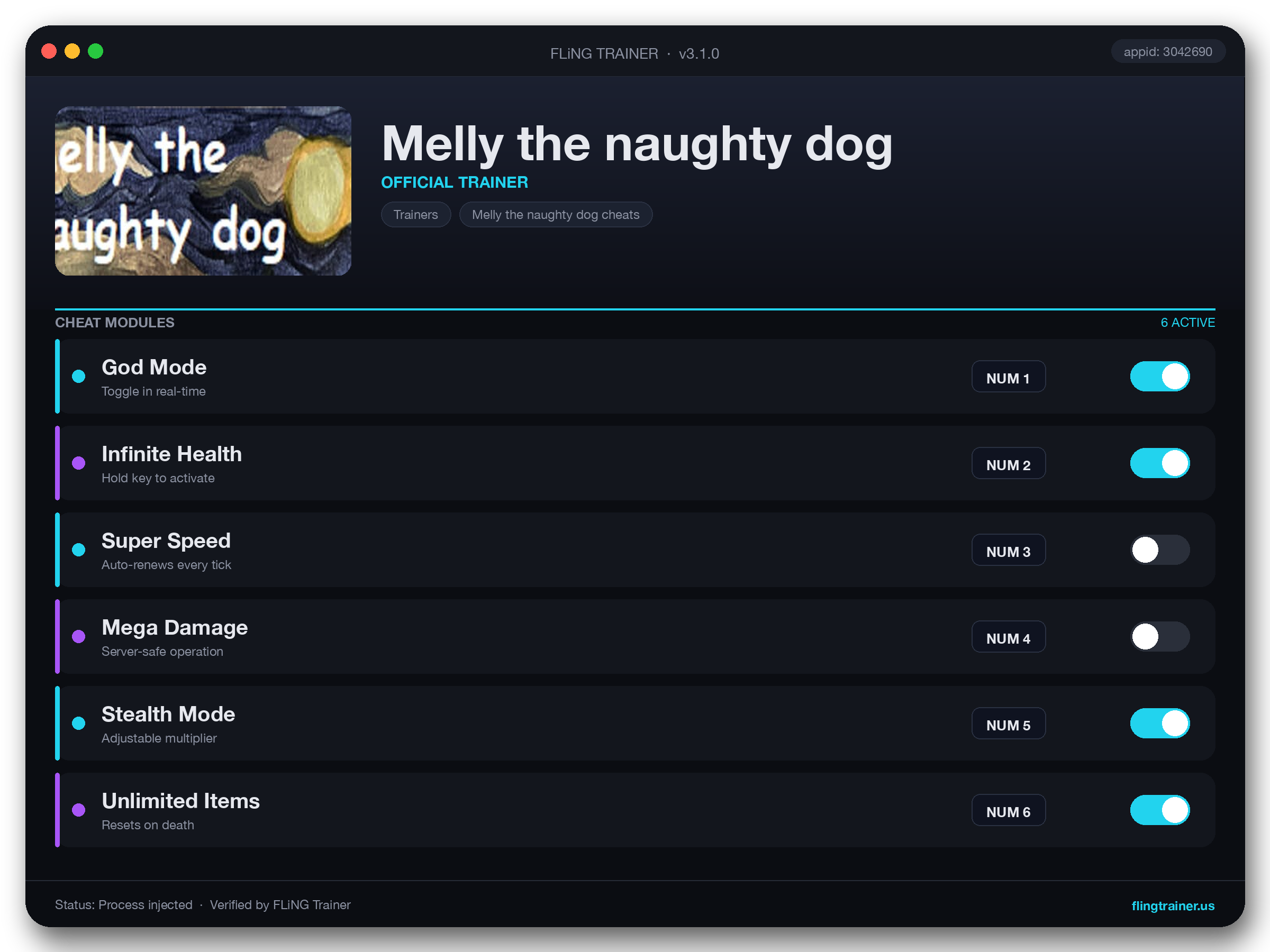 Melly the naughty dog Trainer interface