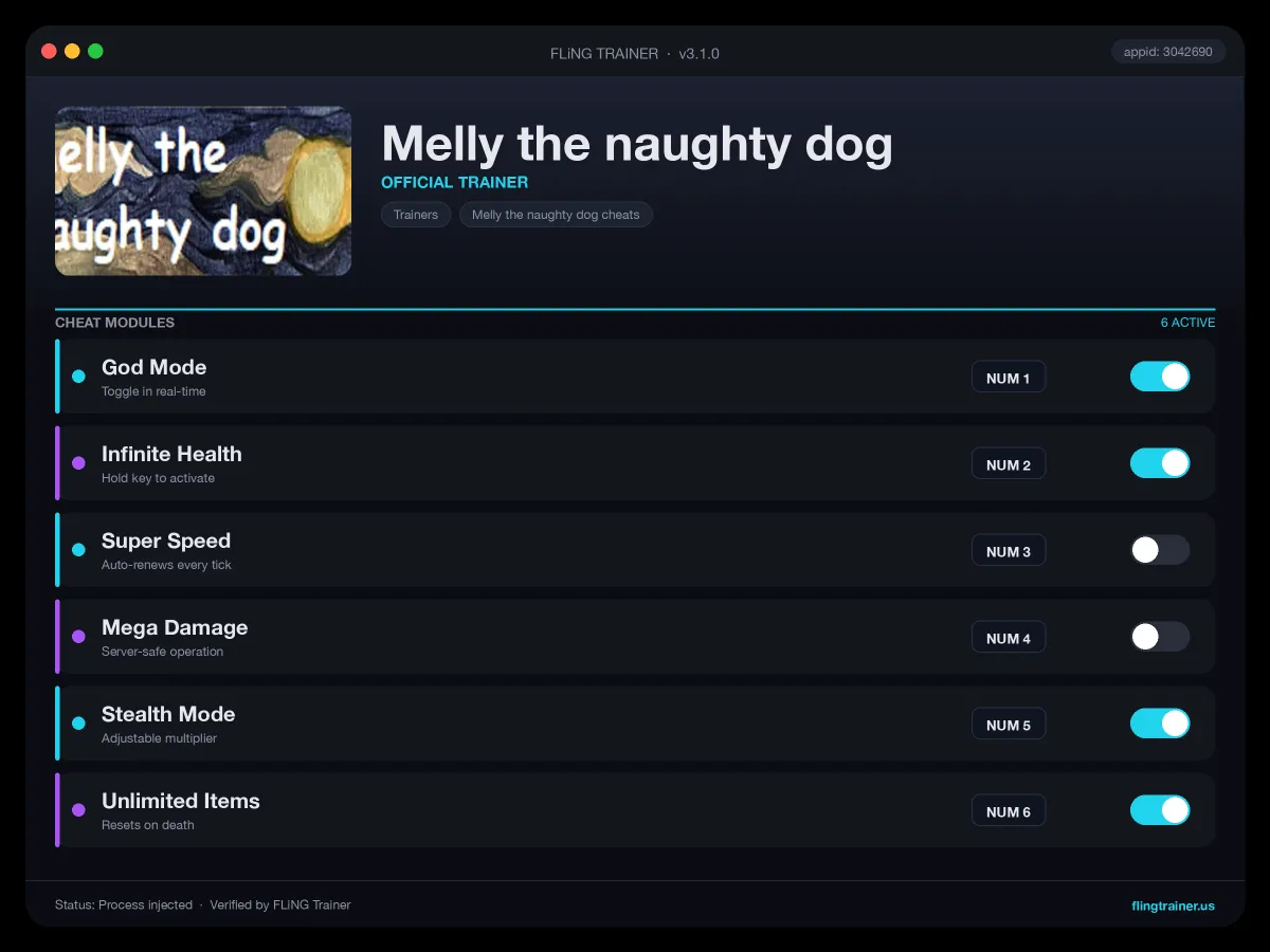 Melly the naughty dog Trainer interface