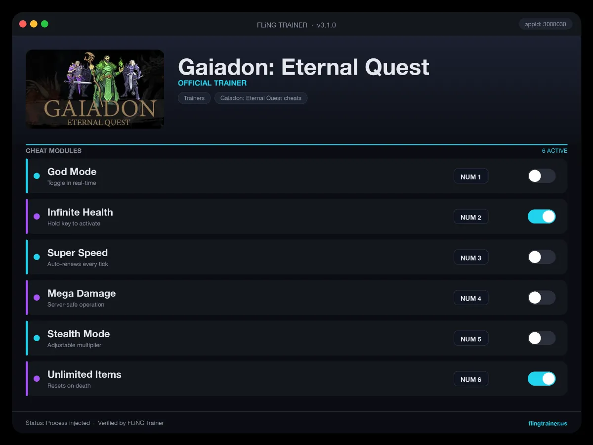 Gaiadon: Eternal Quest Trainer interface