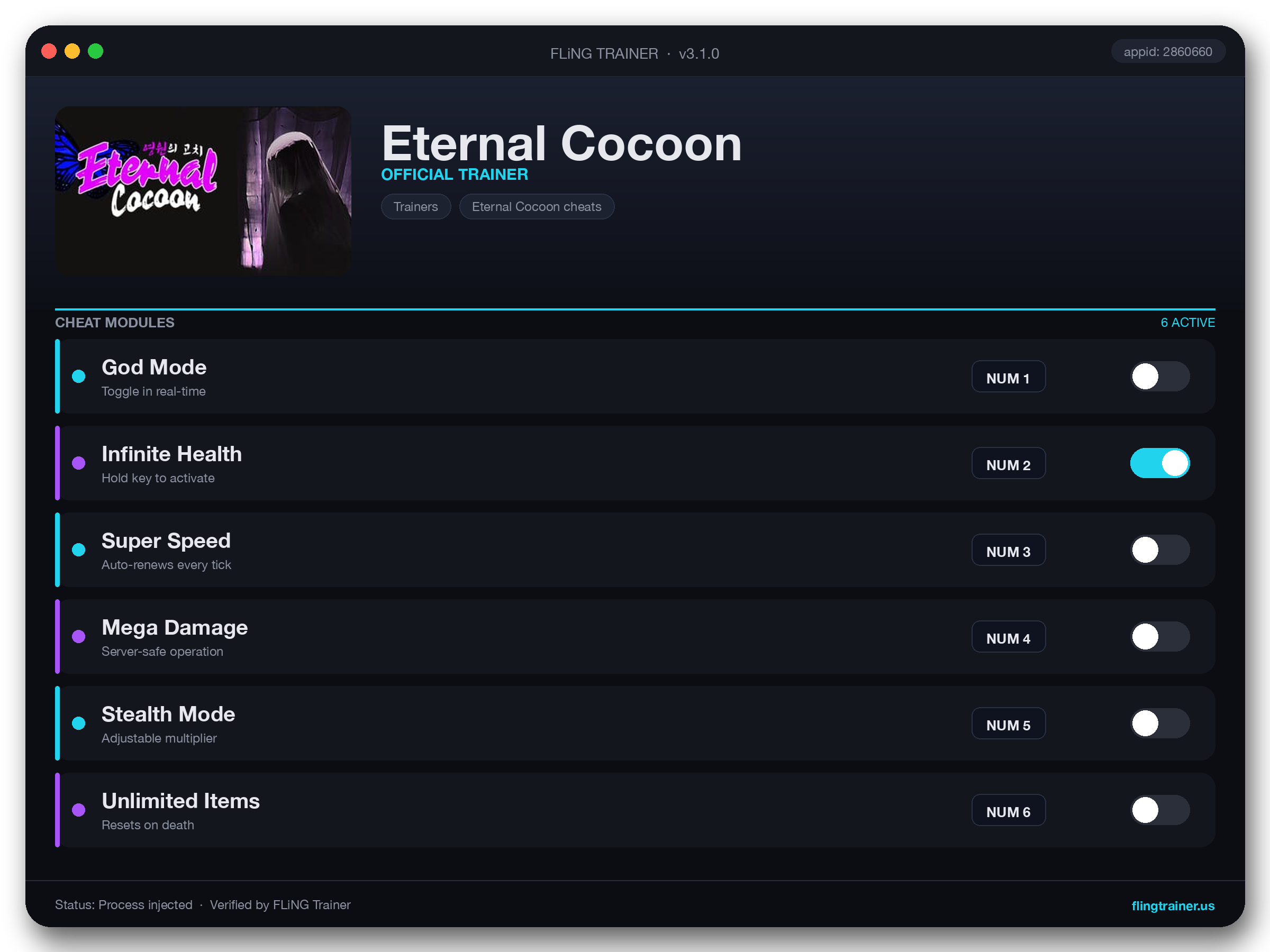 Eternal Cocoon Trainer interface