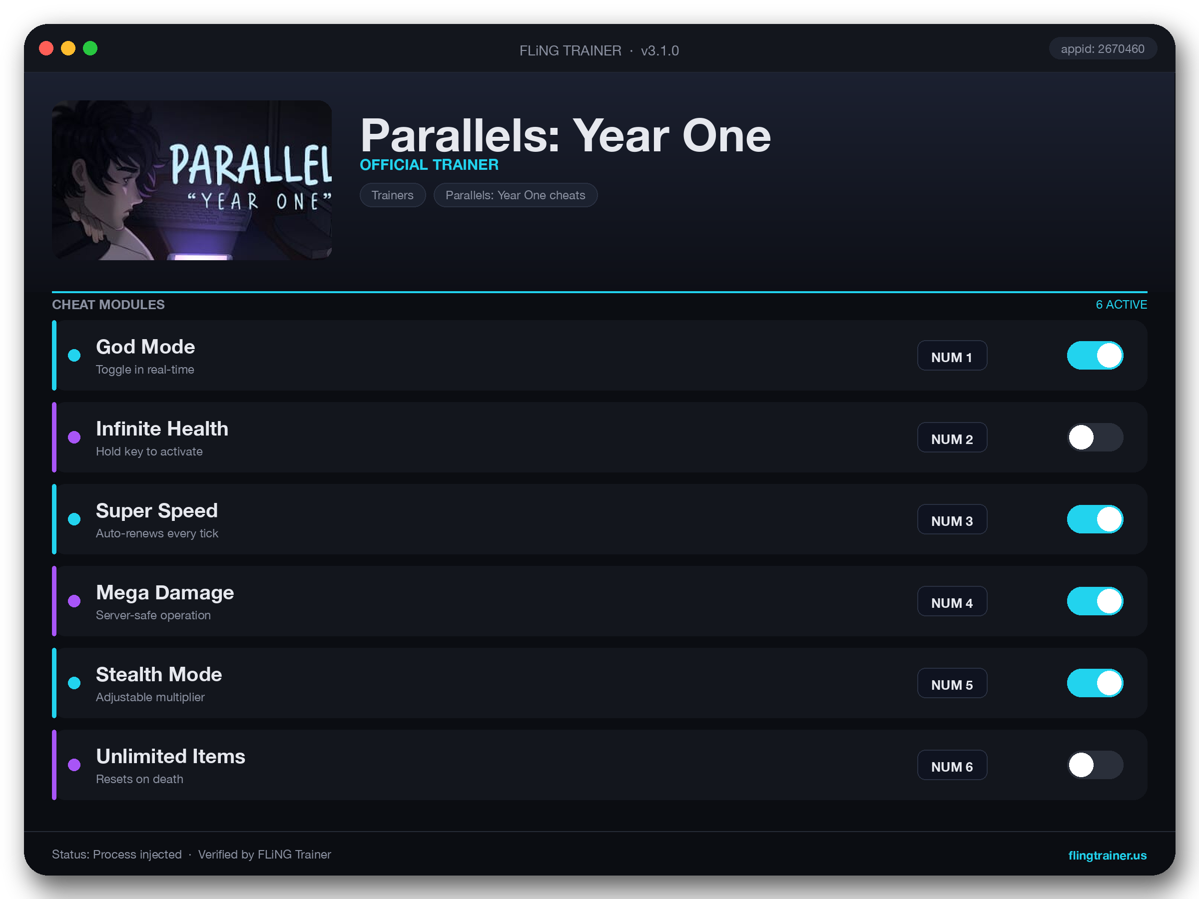 Parallels: Year One Trainer interface