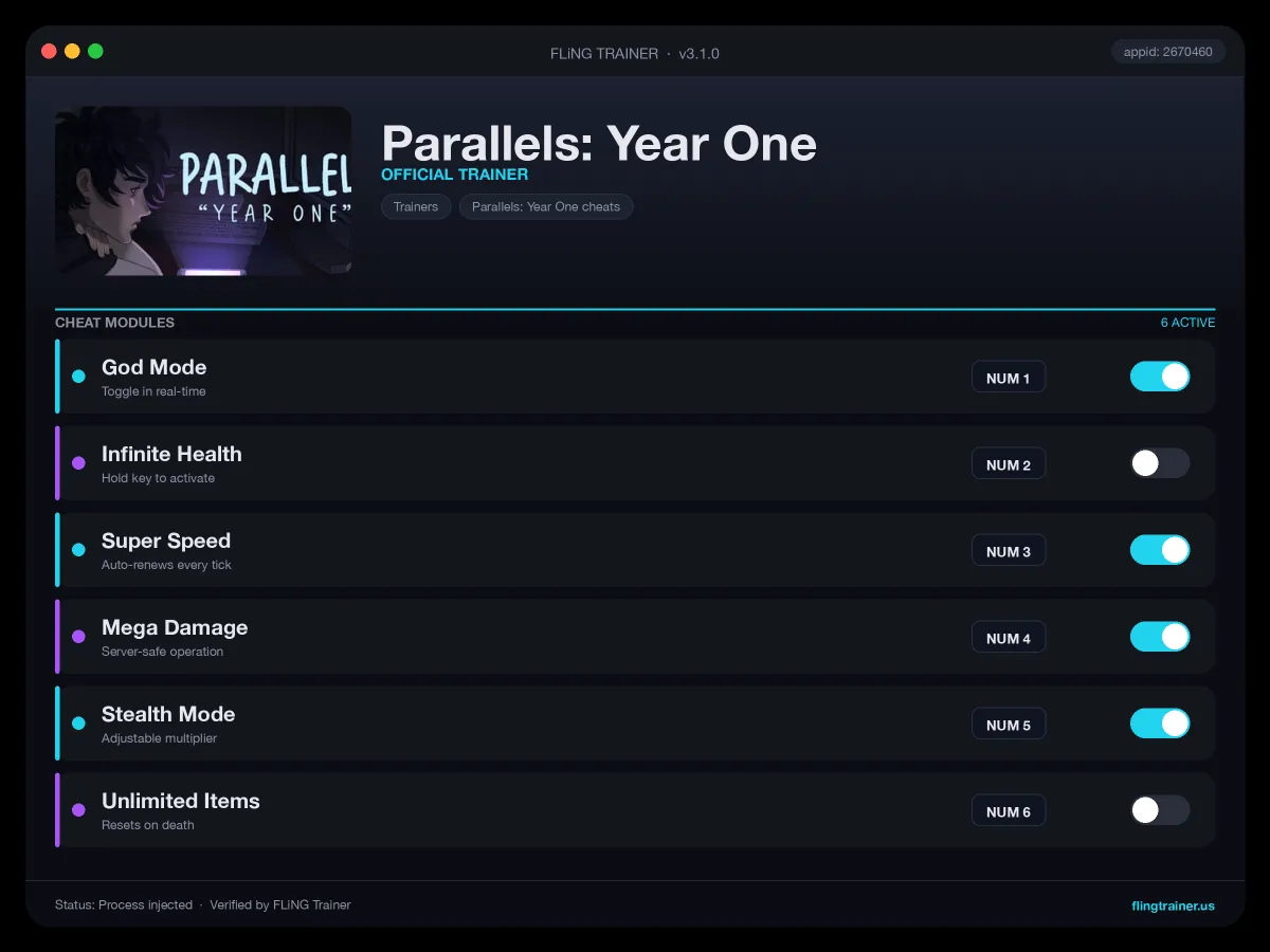 Parallels: Year One Trainer interface