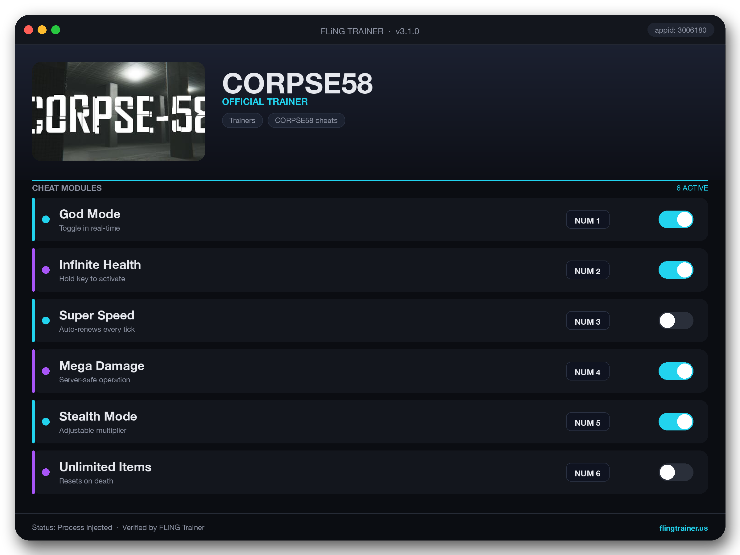 CORPSE58 Trainer interface