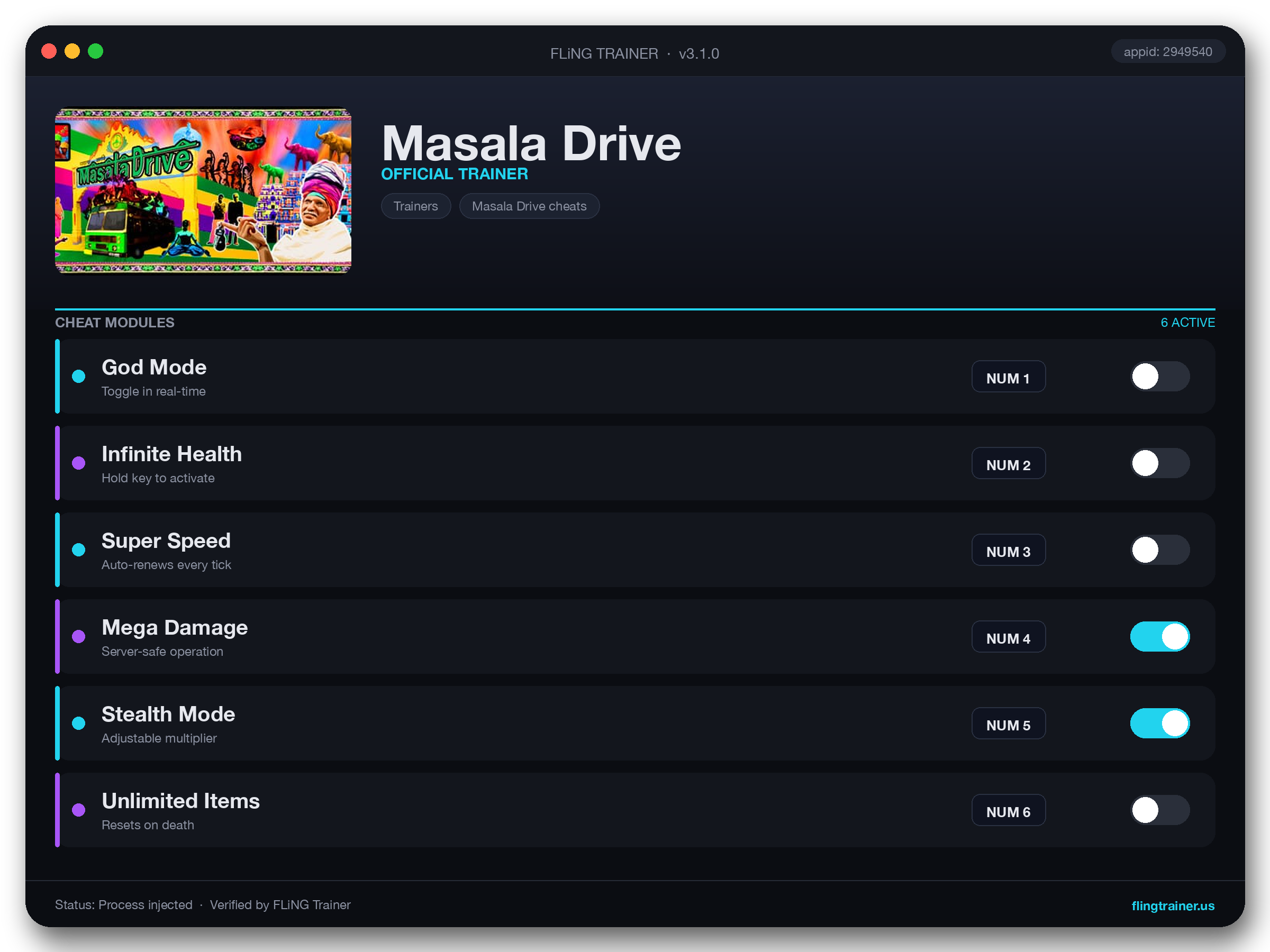 Masala Drive Trainer interface