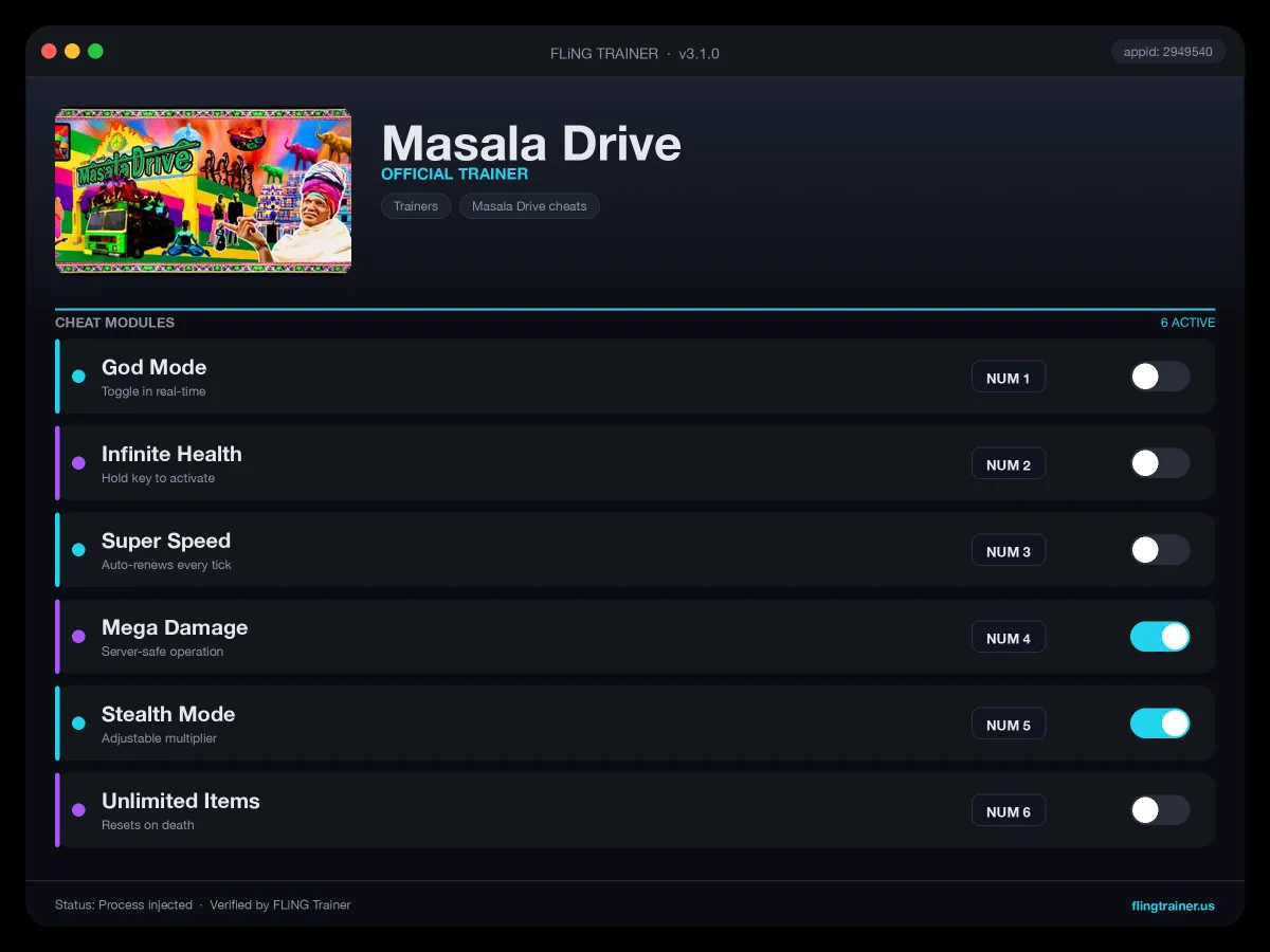 Masala Drive Trainer interface