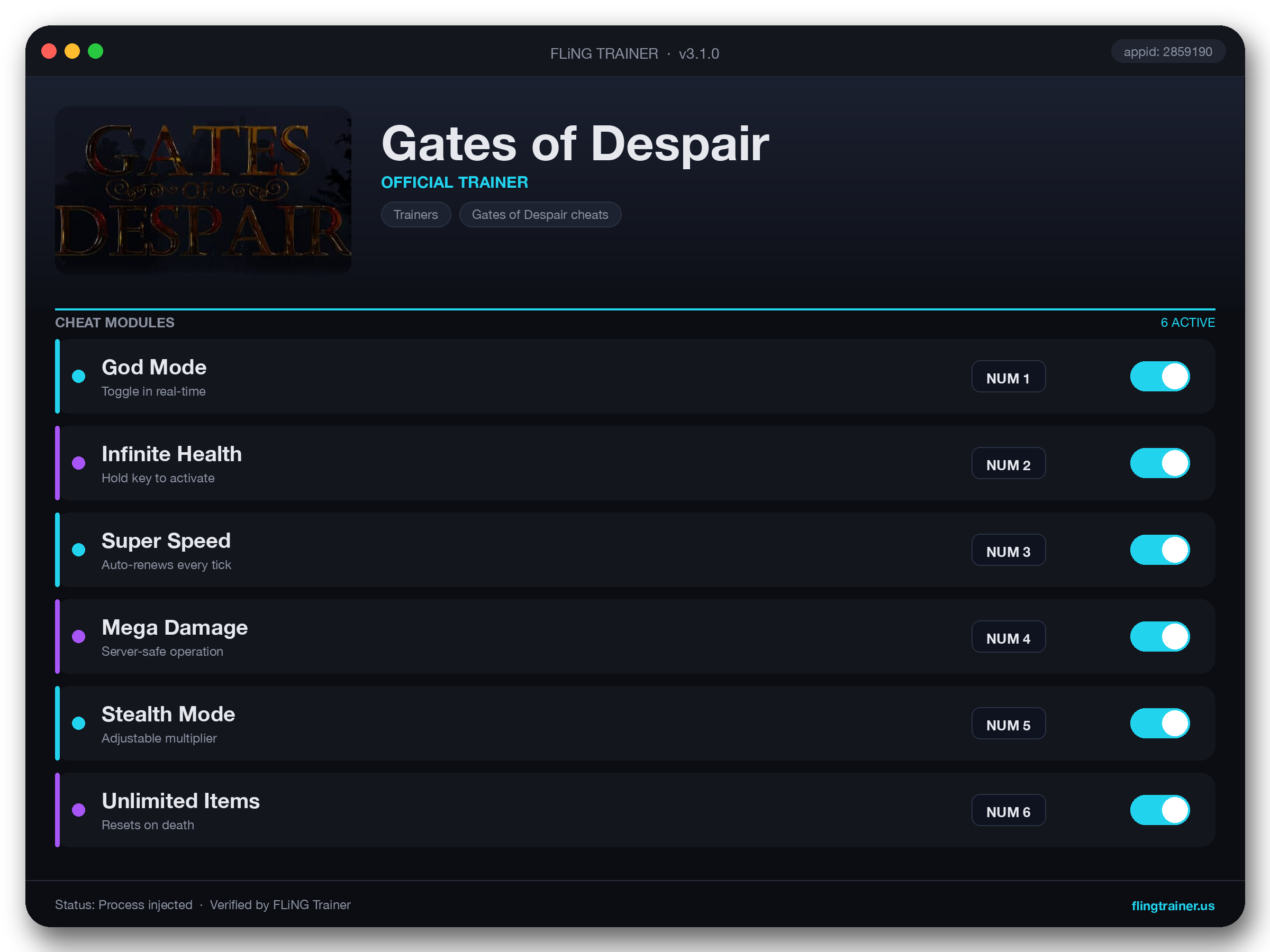 Gates of Despair Trainer interface