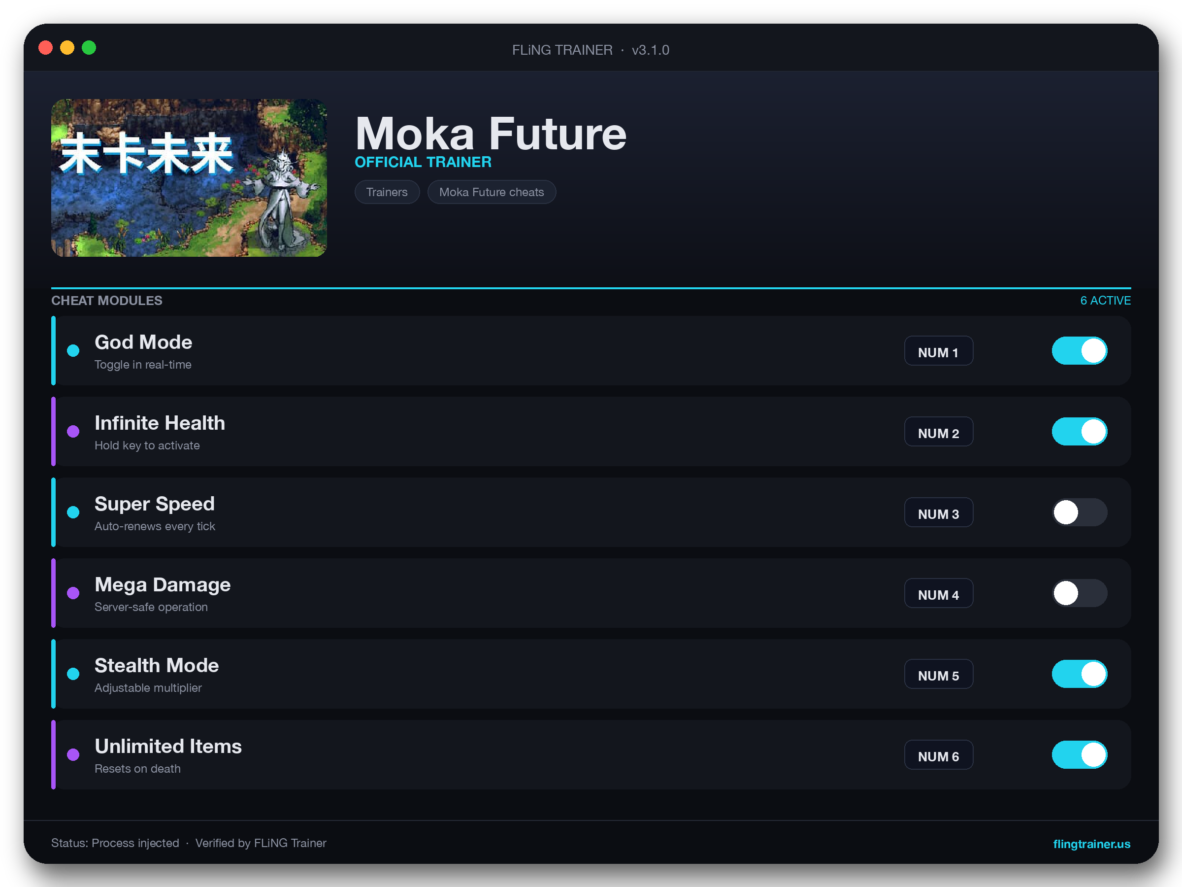 Moka Future Trainer interface
