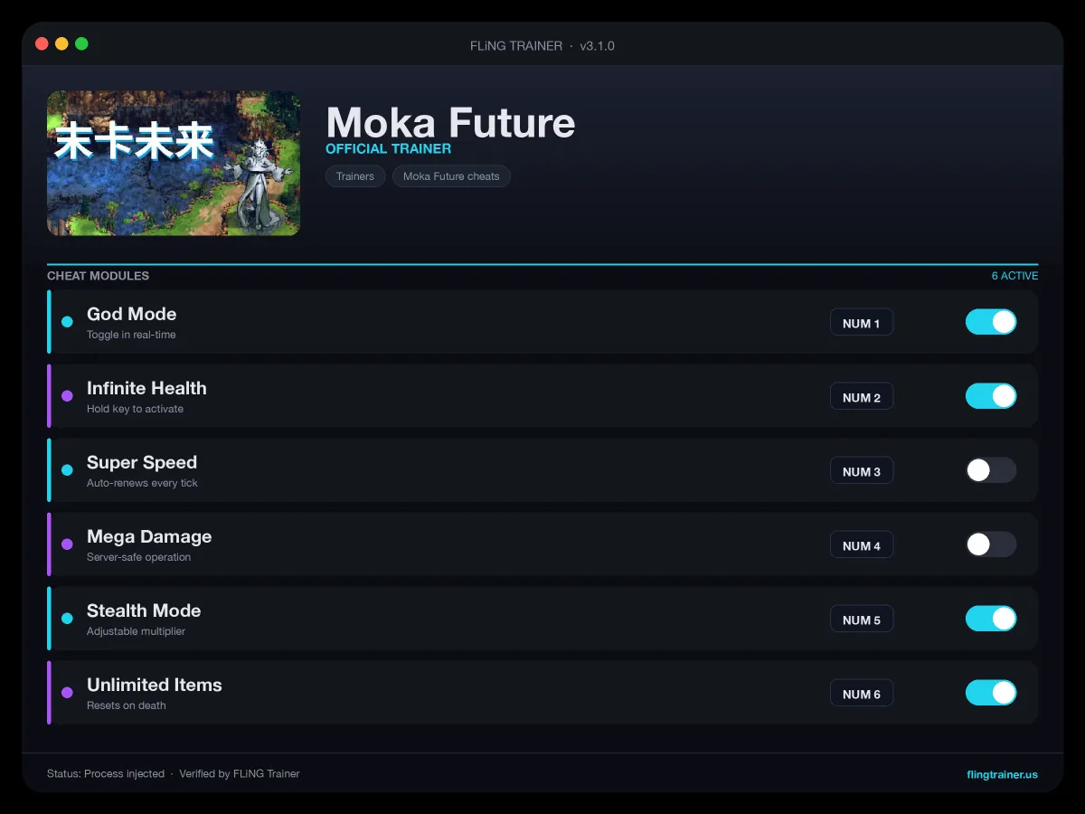 Moka Future Trainer interface
