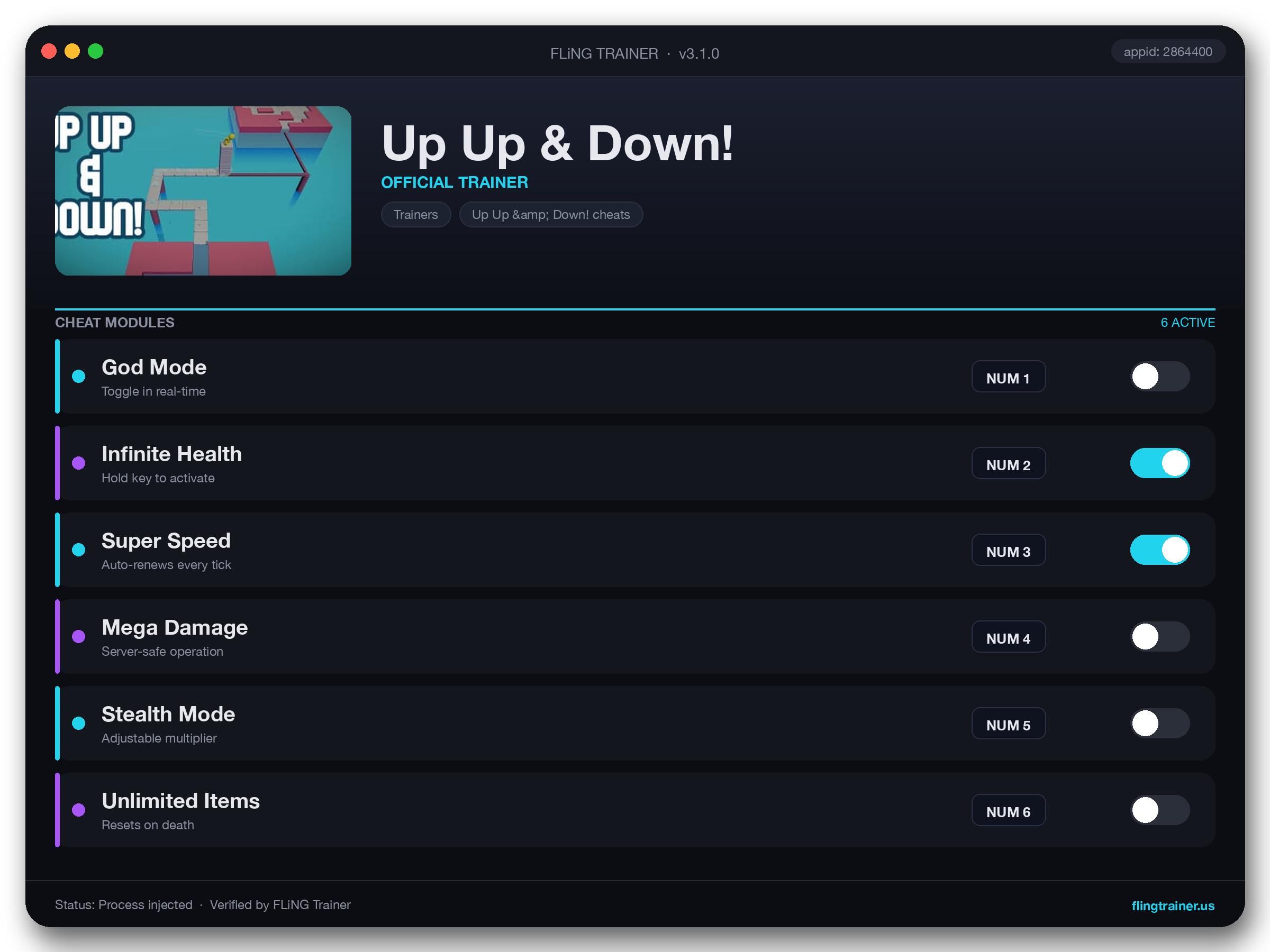 Up Up & Down! Trainer interface
